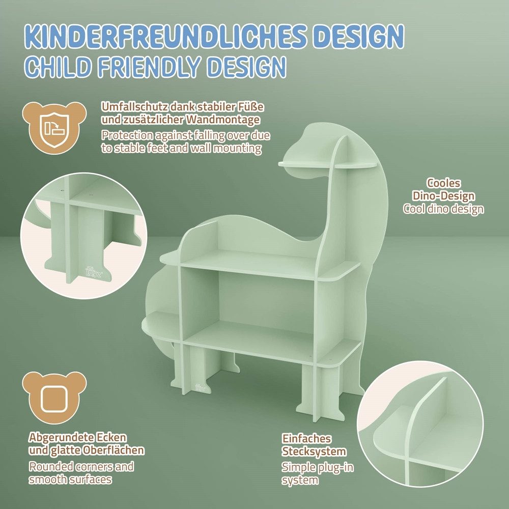 Joyz Spielzeugtruhe Kinderregal Kindermöbel Kinderzimmerregal Spielzeug Spielzimmer Möbel, Dino Bücherregal mit 3 Ebenen MDF