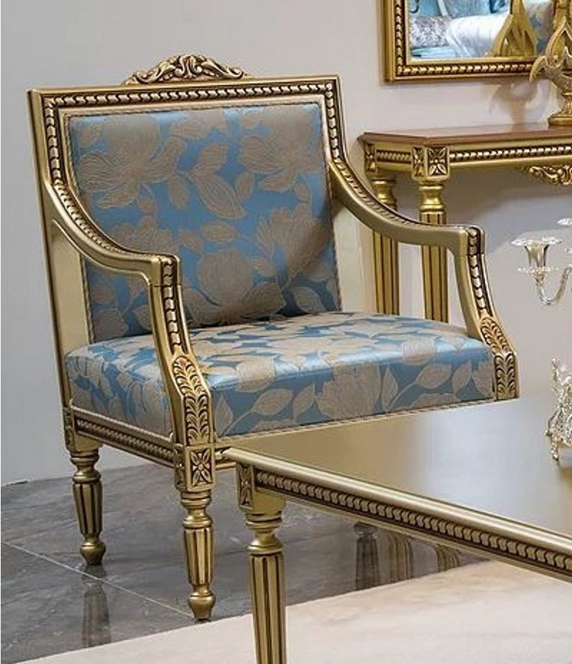Casa Padrino Sessel Luxus Barock Sessel Hellblau / Gold 20 x 20 x H. 20 cm    Wohnzimmer Sessel mit elegantem Muster   Barock Wohnzimmer Möbel