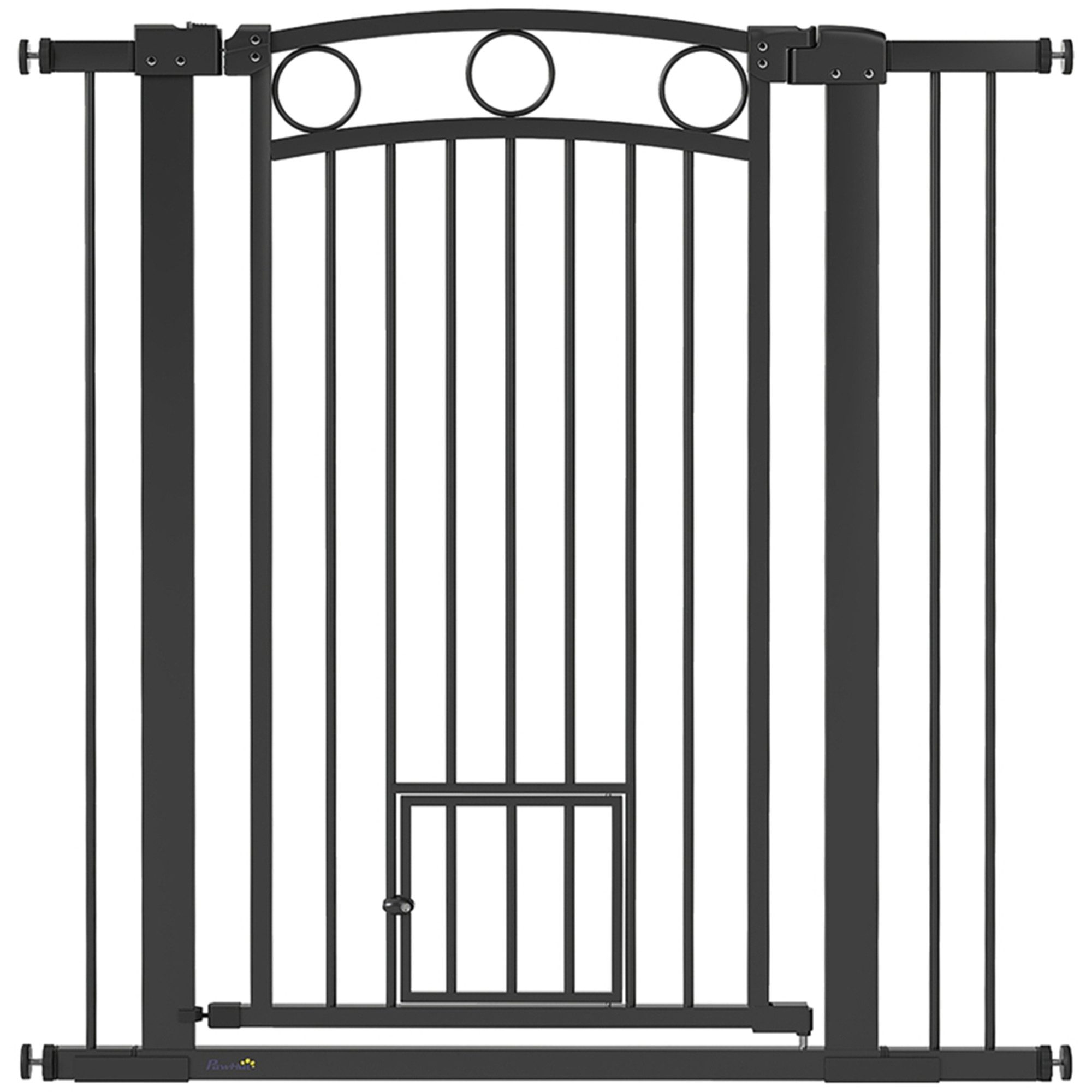 MC Star Türschutzgitter 106 cm hohes Haustiergitter mit anpassbarer Breite (integrierte Katzentür, für Treppen und Türrahmen, Schwarz)