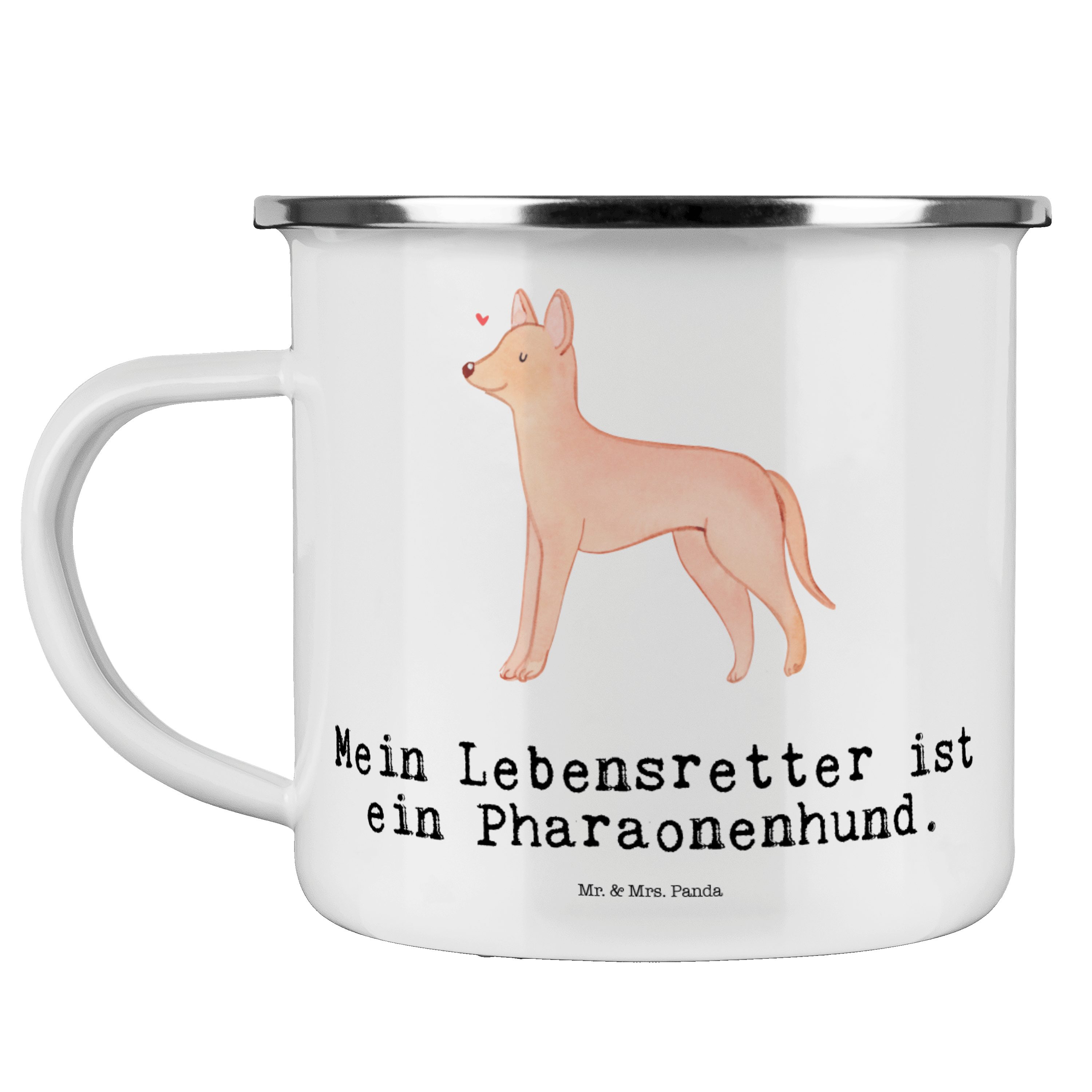 Mr. & Mrs. Panda Becher Pharaonenhund Lebensretter - Weiß - Geschenk, Hunderasse, Hundebesitz, Emaille