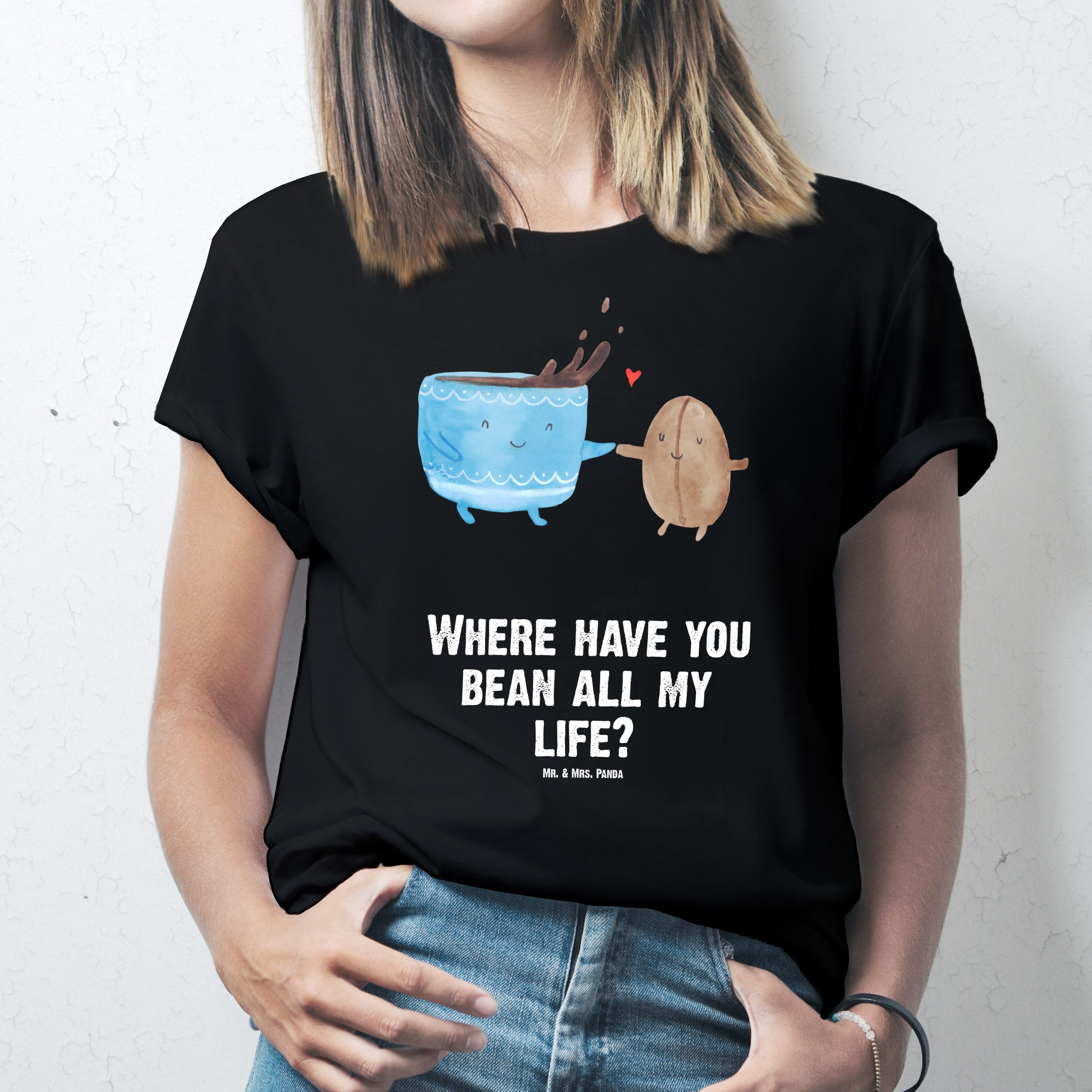 Mr. & Mrs. Panda T-Shirt Kaffee Bohne, Größe M T-Shirt, Schwarz, T-Shirt, Lustige Sprüche, Shi (Packung) Glück T-Shirt Shirt