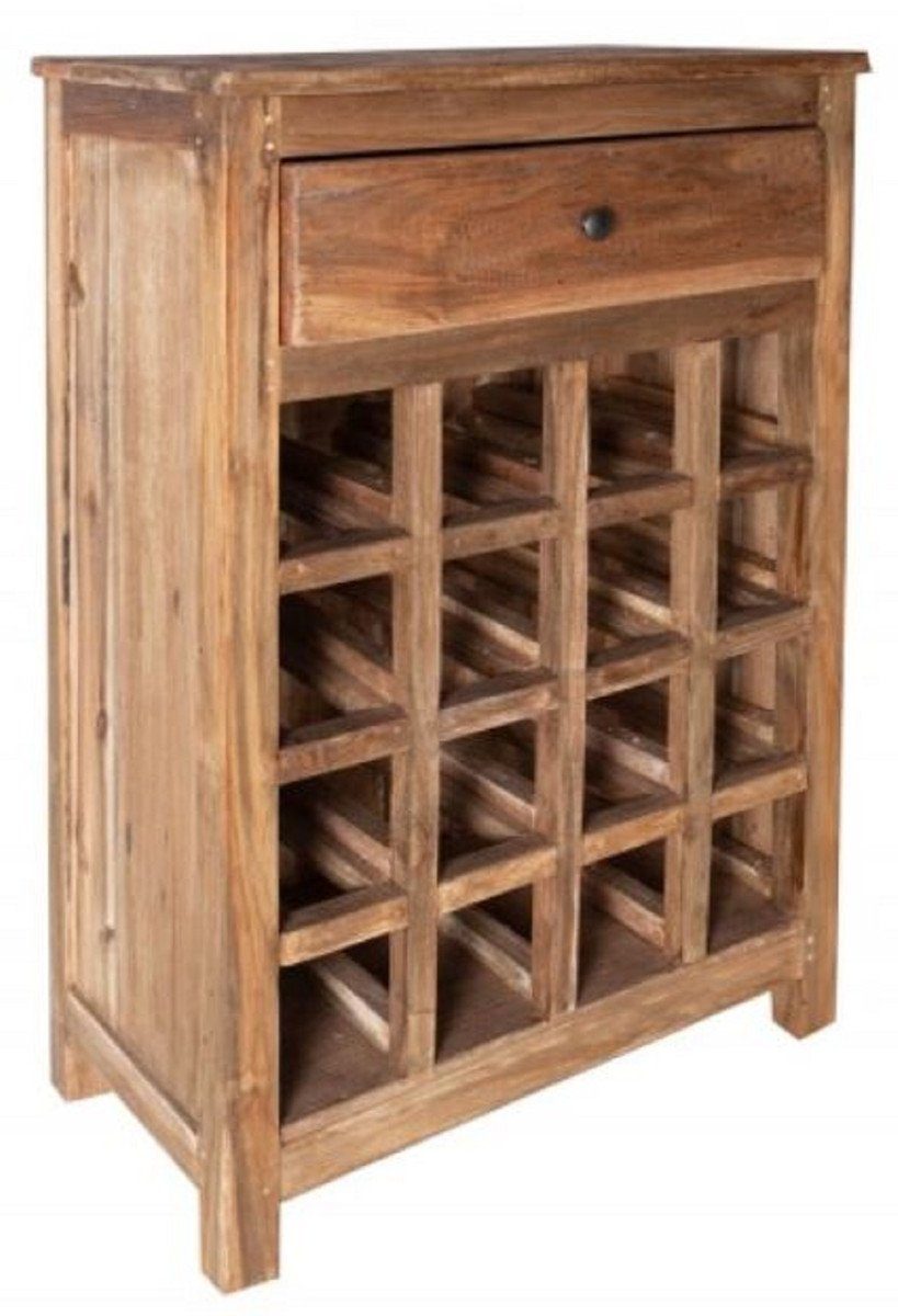 Casa Padrino Weinschrank Casa Padrino Landhausstil Weinschrank mit Schublade und Weinflaschen Regal Naturfarben 56 x 31 x H. 81 cm - Barschrank aus recyceltem Massivholz - Bar Möbel - Landhausstil Möbel