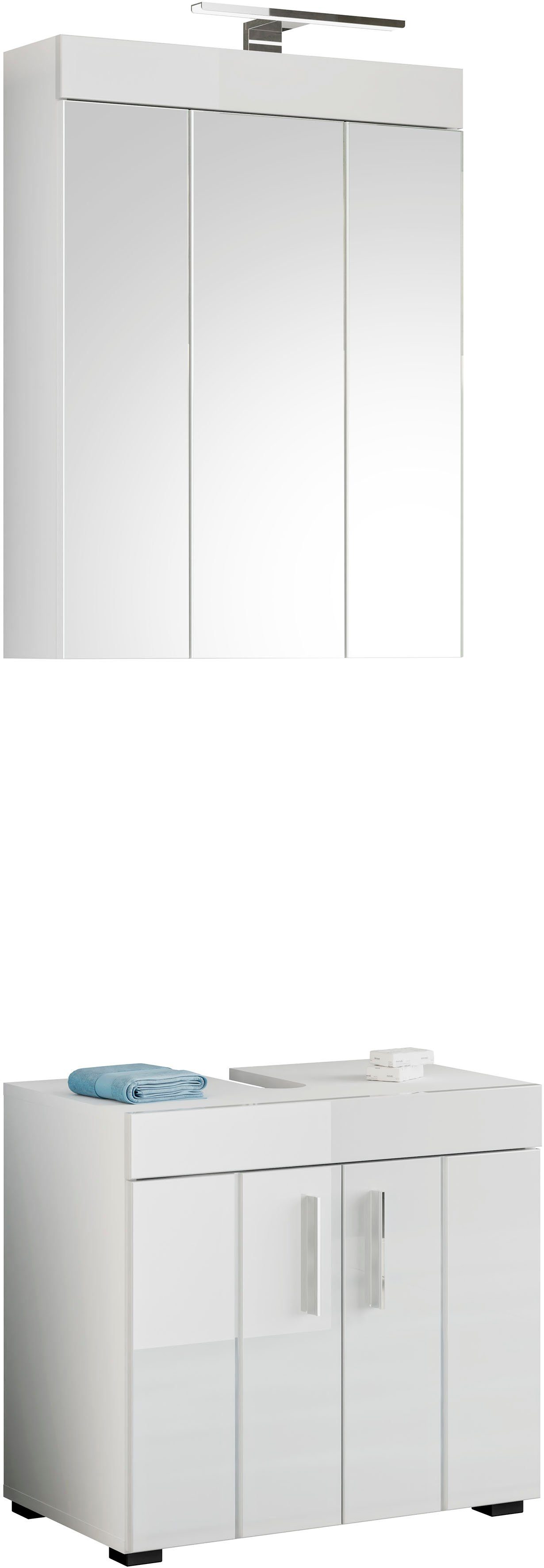 welltime Badmöbel-Set Triest, (2-St), Waschbeckenunterschrank,  Spiegelschrank mit Beleuchtung