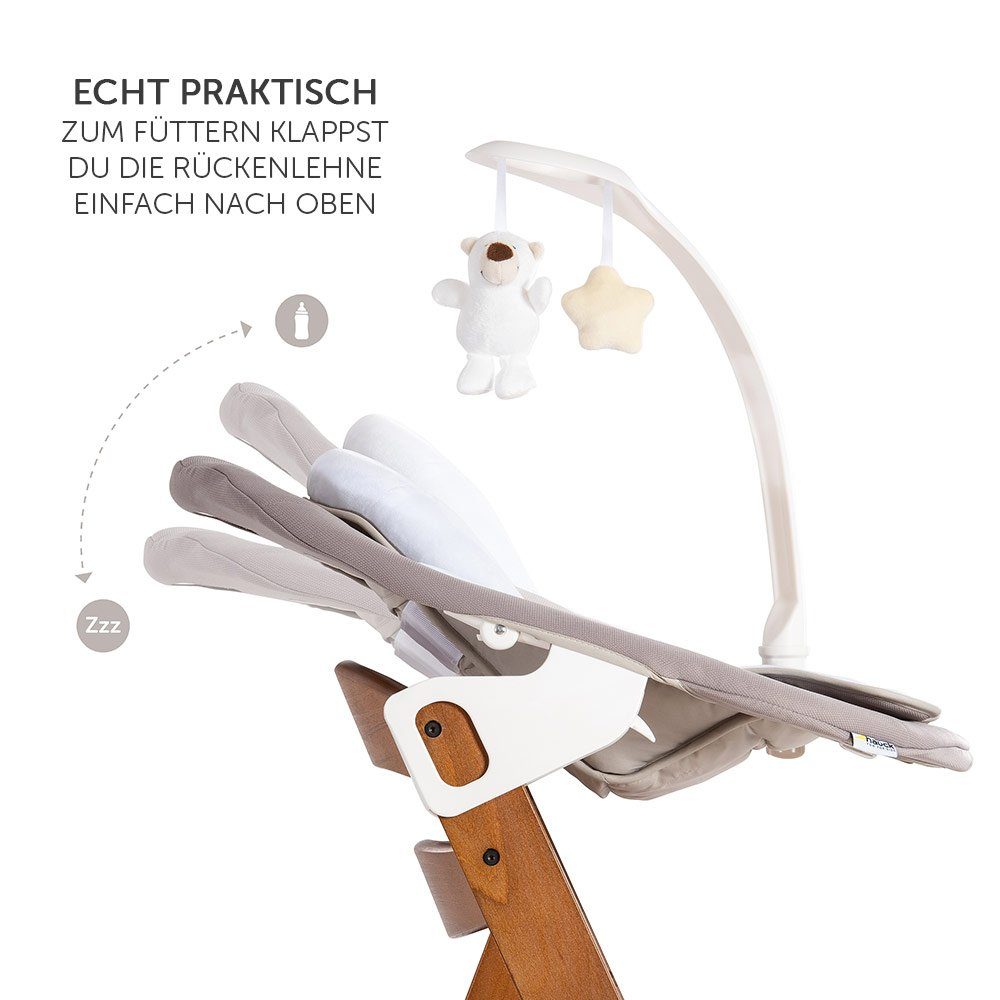 Hauck Hochstuhl Alpha Plus Walnut - Newborn Set Deluxe (Set, 4 St), Holz Babystuhl ab Geburt inkl. Aufsatz für Neugeborene & Sitzauflage