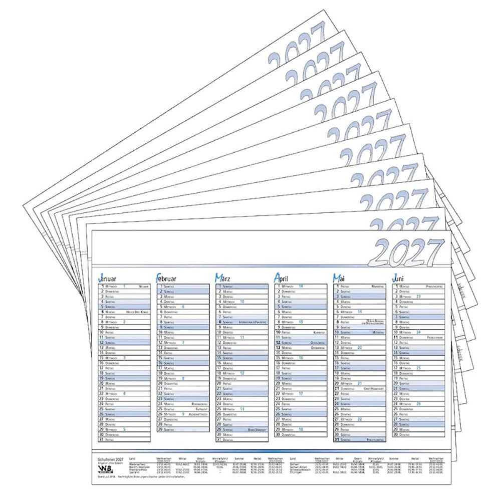 Saphir-Tec Tischkalender Tafelkalender 2027 blau DIN A5 (10-Stk)