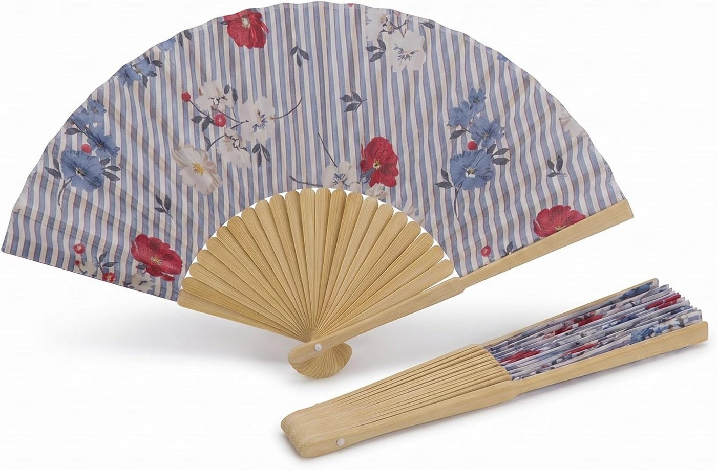 LK Trend & Style Handfächer Dekorativer Handfächer, Blumenmuster mit Streifen, (Spar-Set, 1-tlg., 21 cm, Bambus - Fächer in 4 Farben), absolut salonfähig sich eine kühle Brise zu gönnen