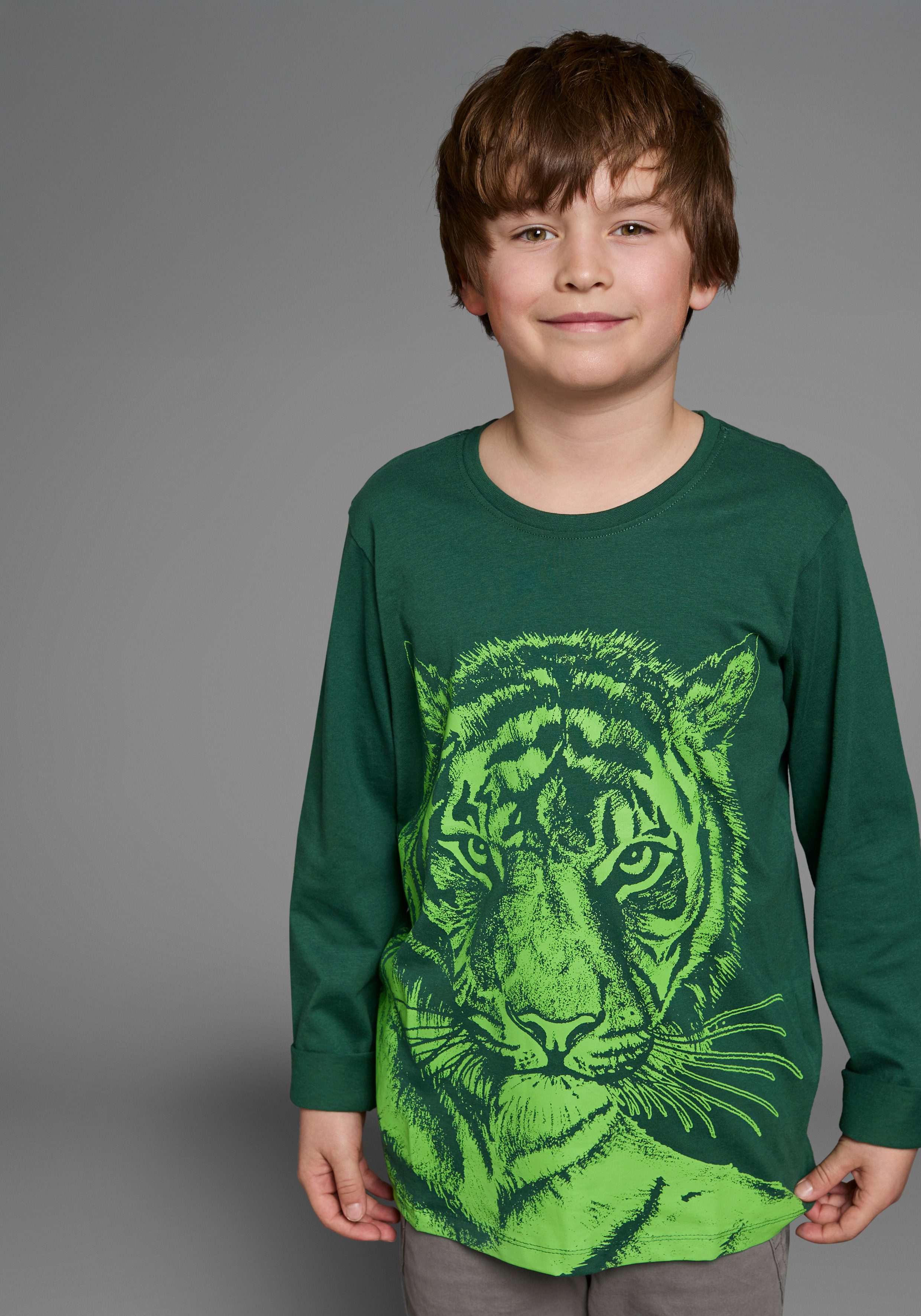 KIDSWORLD Langarmshirt TIGER - Druck Langarm, Basic-Passform, mit trendigem Druck, Rundhalsausschnitt