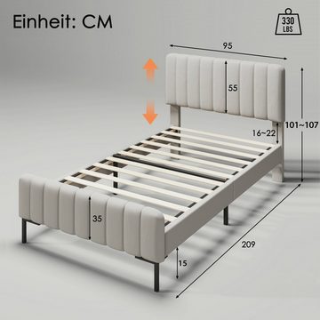 Ulife Polsterbett beige Doppel- und Einzelbett mit Lattenrost, Leinenbezug (Packung, 1 Bett), mit verstellbarem Kopfteil