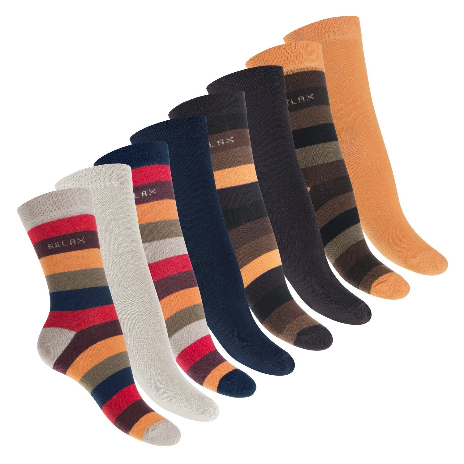 Multicolor Damen Socken Ringel-/Blockstreifen & mit Komfortbund (8 Basicsocken celodoro Paar)
