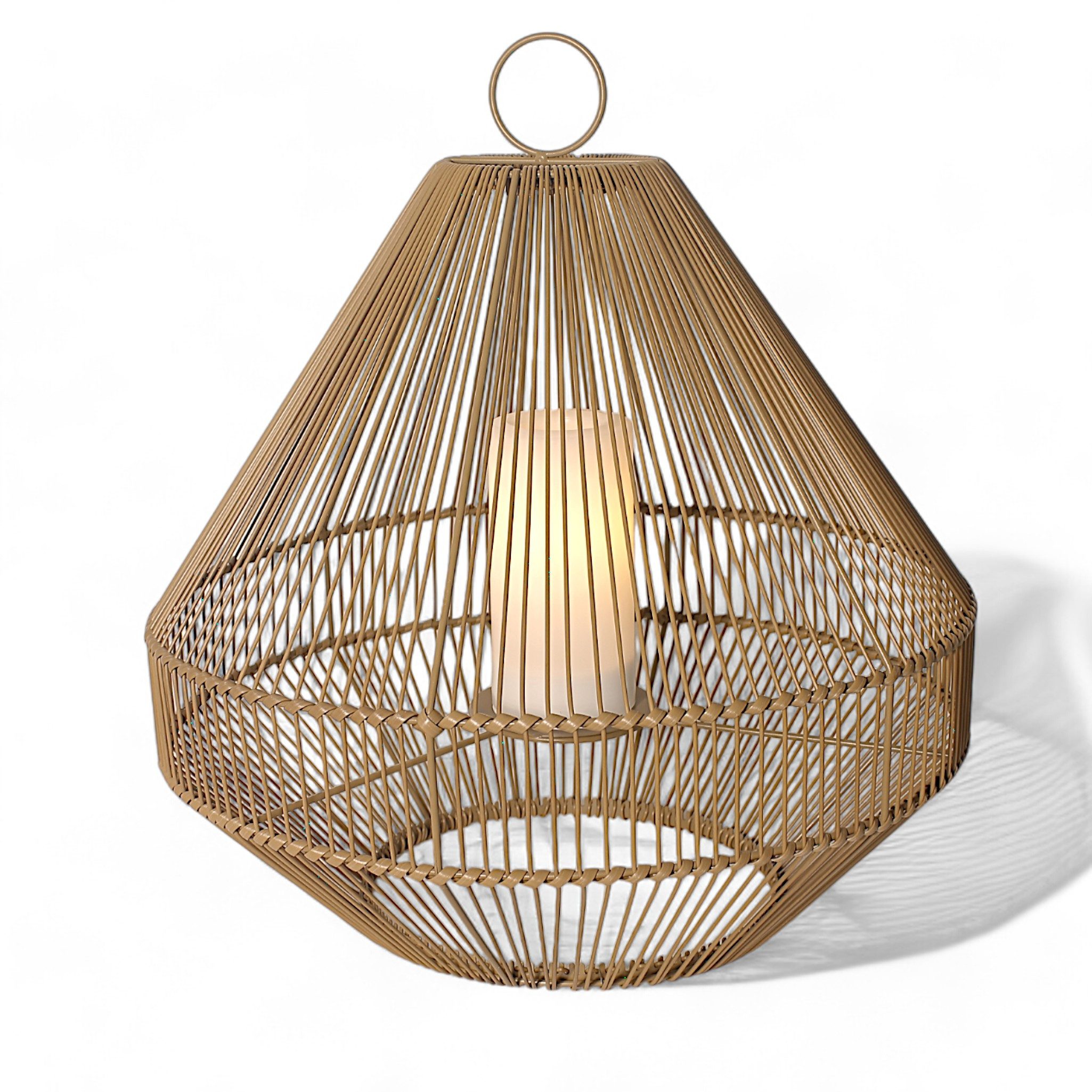 LED Solarleuchte Laterne Rattan Optik Tischleuchte Hängeleuchte mit Solarkerze