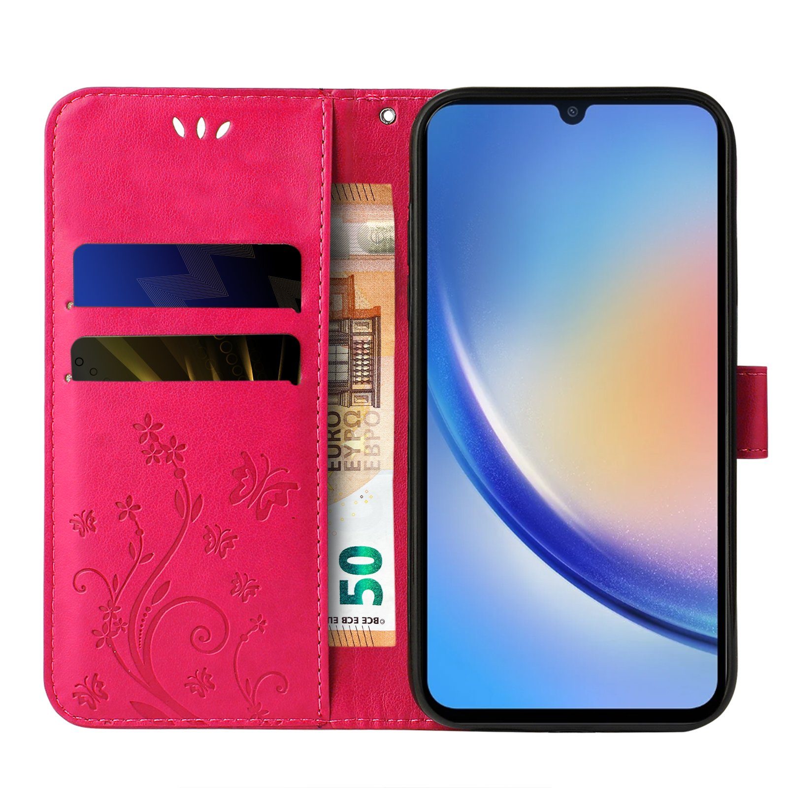 Tec-Expert Handyhülle Cover Tasche Hülle für Samsung Galaxy A15 & A15 5G 6,5 Zoll, Klapphülle Case mit Kartenfach Fliphülle aufstellbar, Motiv Blumen