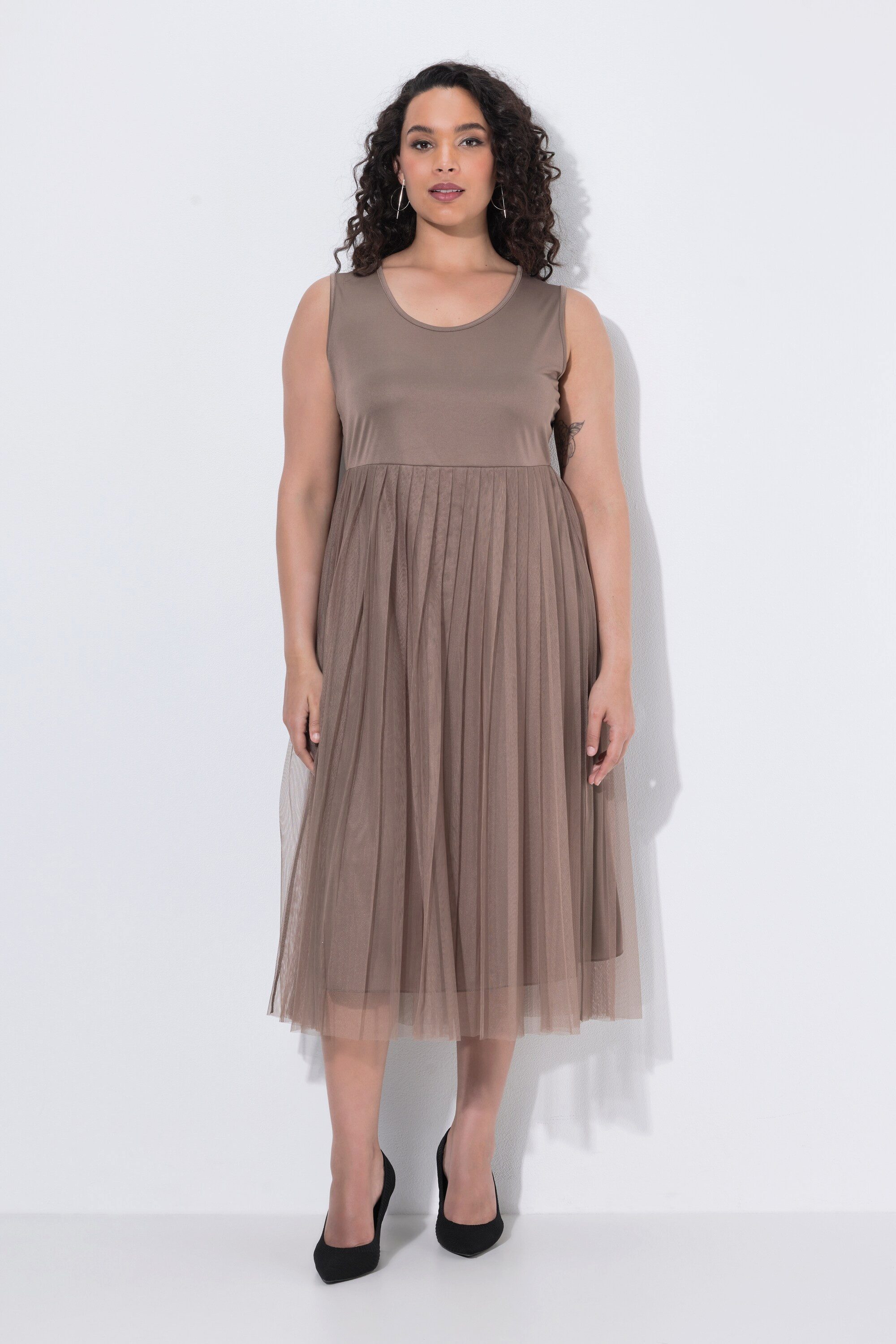 Ulla Popken Midikleid Midikleid Plisseerock A-Linie Rundhalsausschnnitt