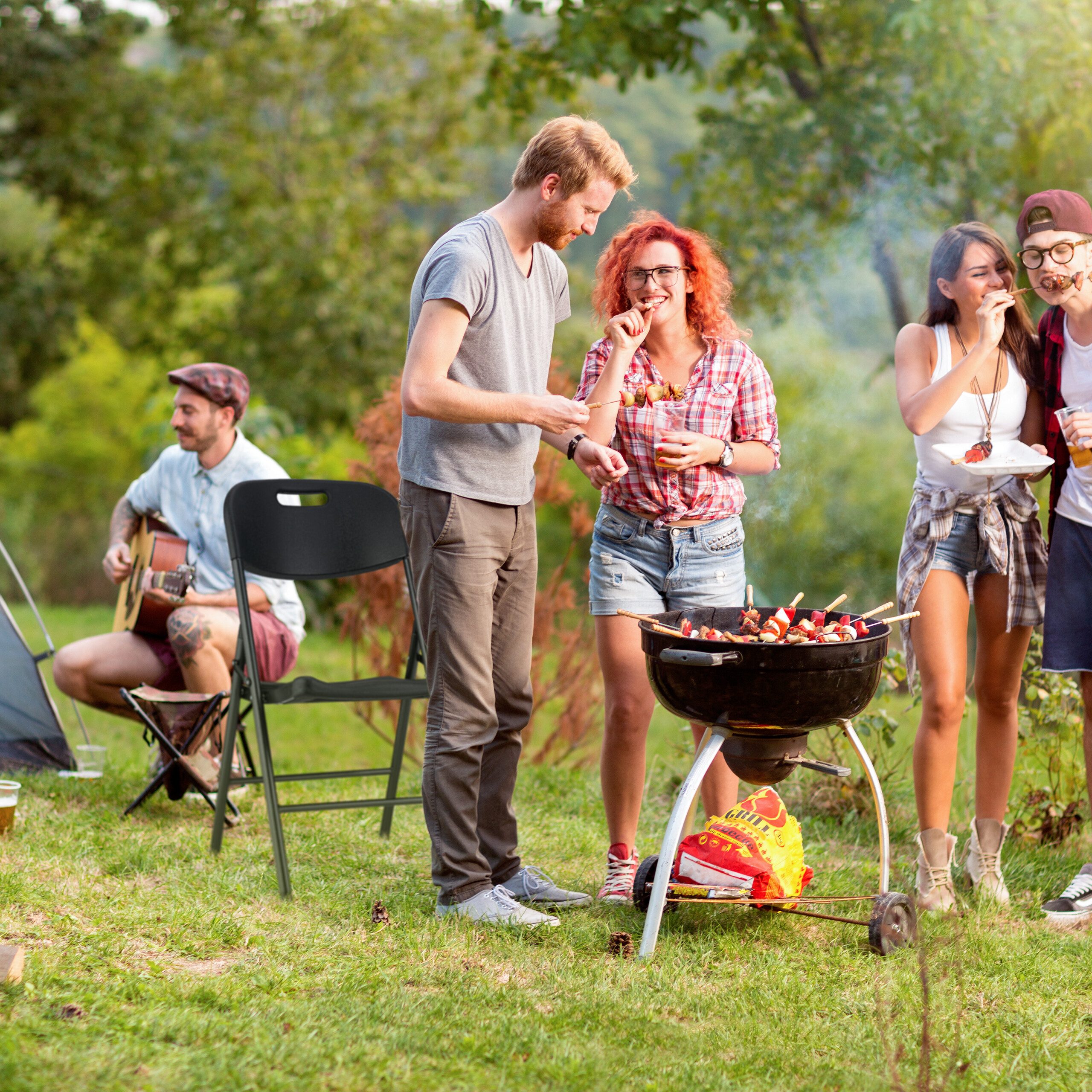 relaxdays Klappstuhl für Garten im 2er Set (2er Set), schwarz