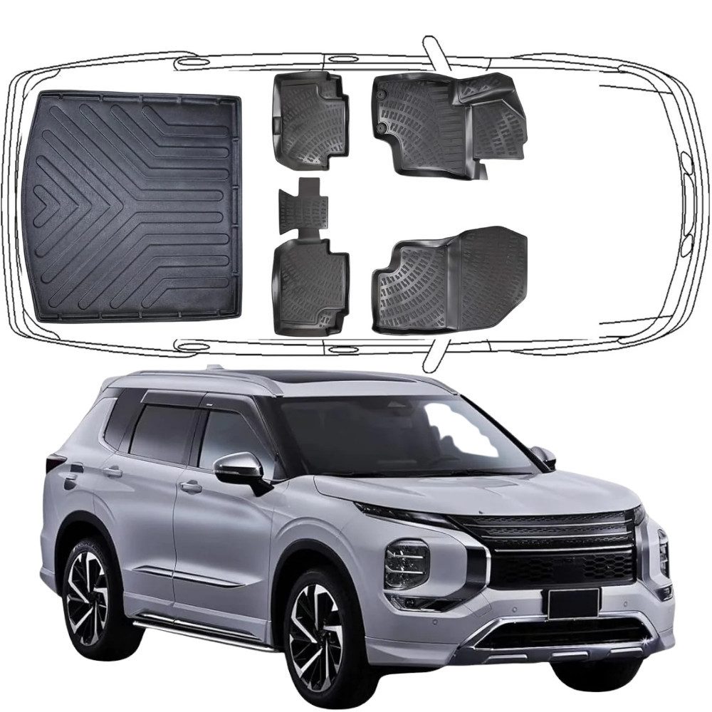 Trimak Passform-Fußmatten Oder Kofferraumwanne Oder Set für Mitsubishi Outlander, Mitsubishi Outlander Hybrid 2014–2021 Fussmatten & Kofferraummatte TPE