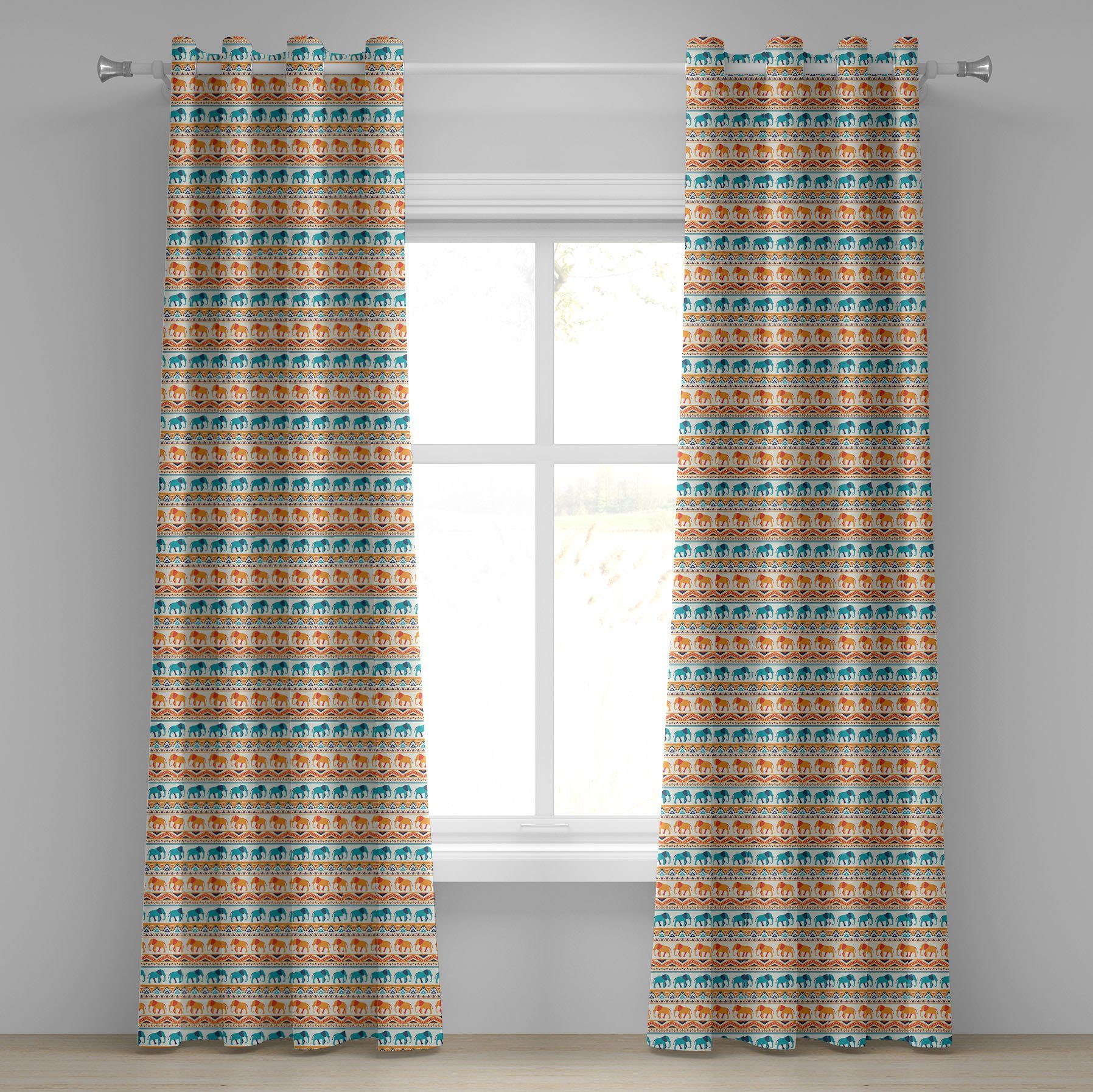 Gardine Dekorative 2-Panel-Fenstervorhänge für Abakuhaus, geometrische Exotische Elefant Wohnzimmer, Schlafzimmer Kunst