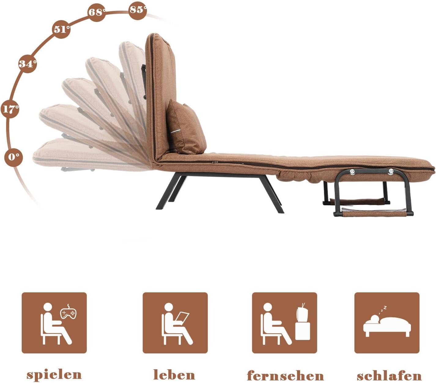 Youyijia Schlafsofa 4 in 1 mit Klappsessel Schlafsofa für bis 150kg belastbar Braun – Bild 4 von 5