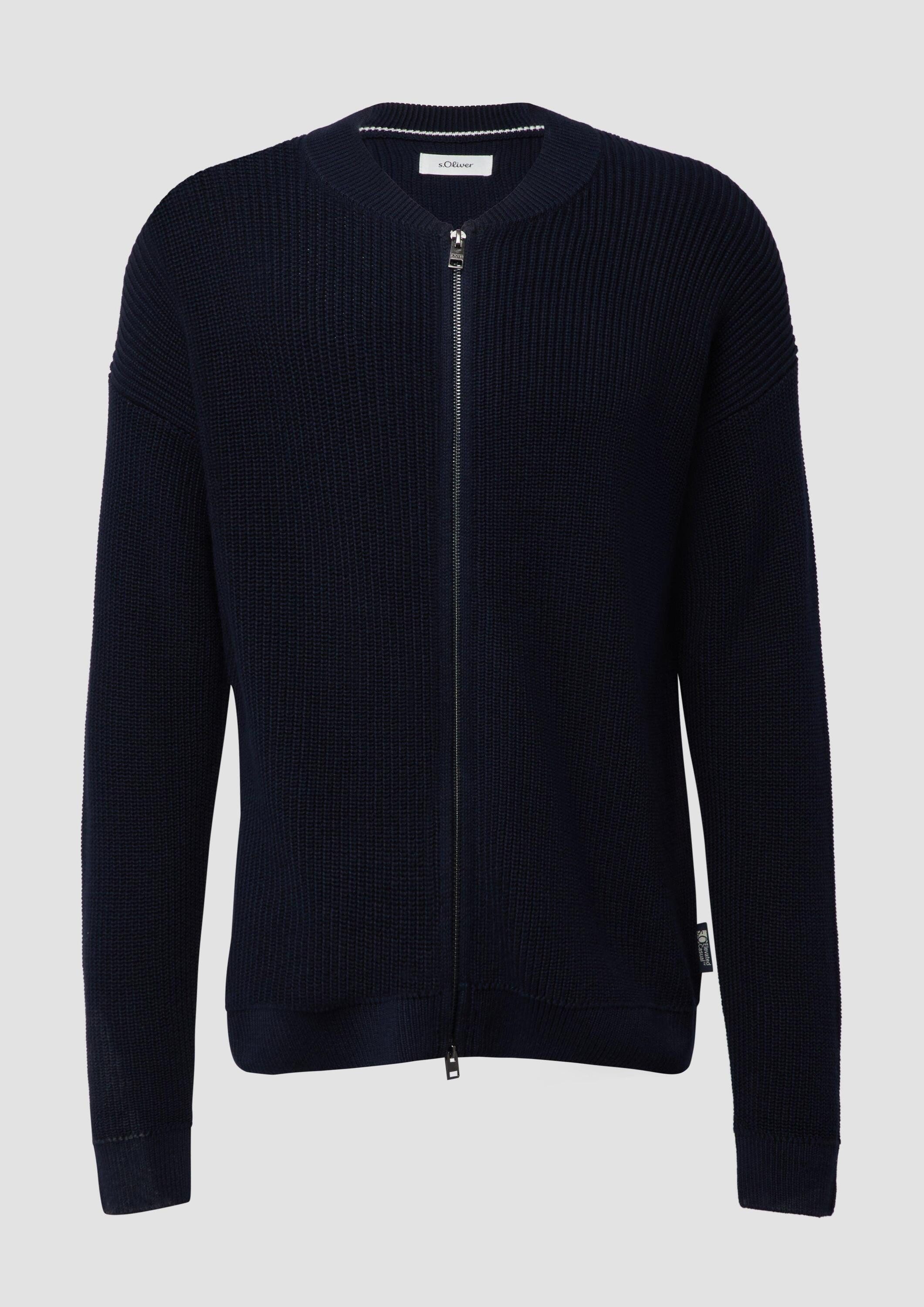 s.Oliver Cardigan Strickjacke Strickjacke mit Bomberkragen und Zwei-Wege-Reißverschluss