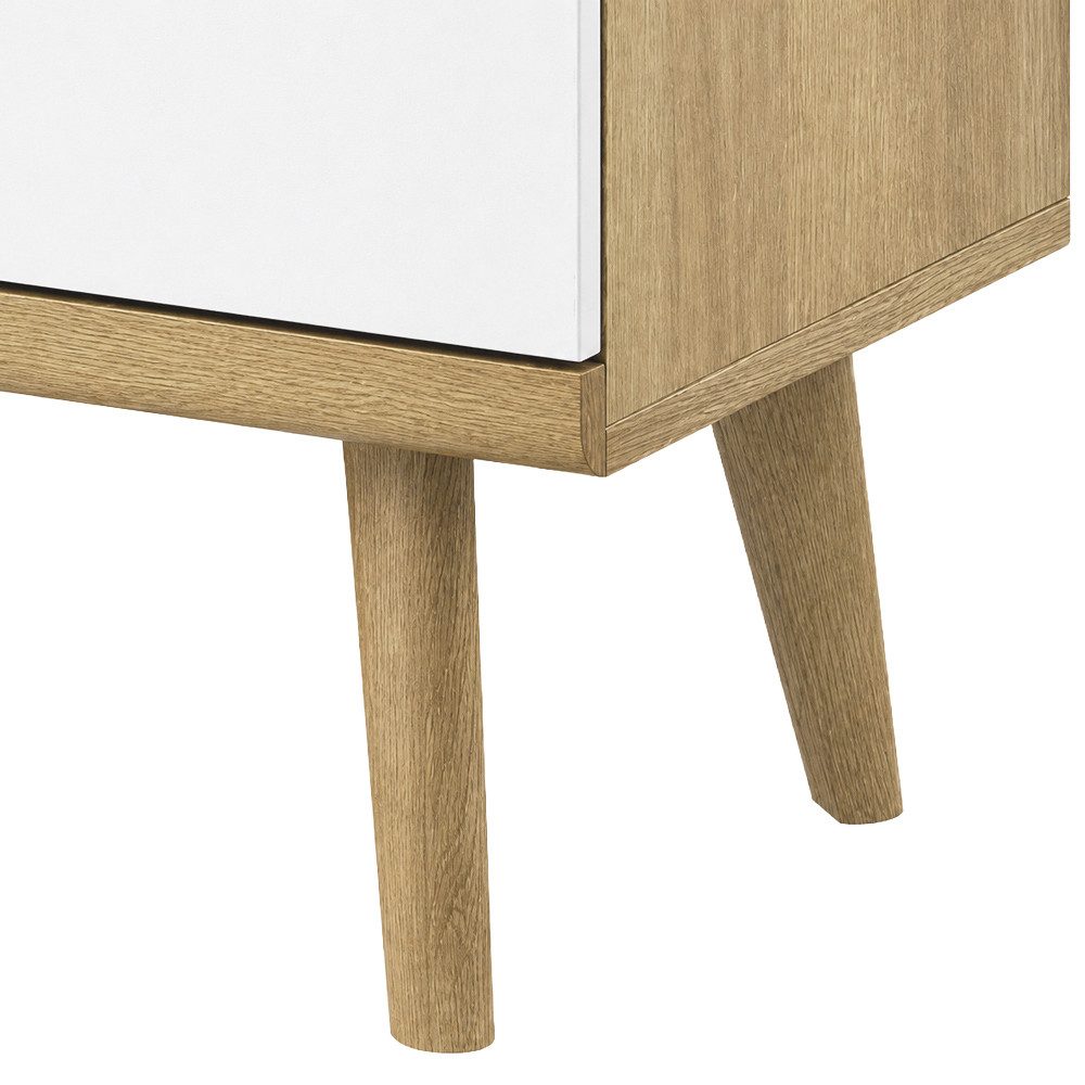 Lomadox Wohnwand POSITANO-160, (3-St., Highboard Lowboard Kommode), in Weiß mit Eiche, modernes Retro-Design