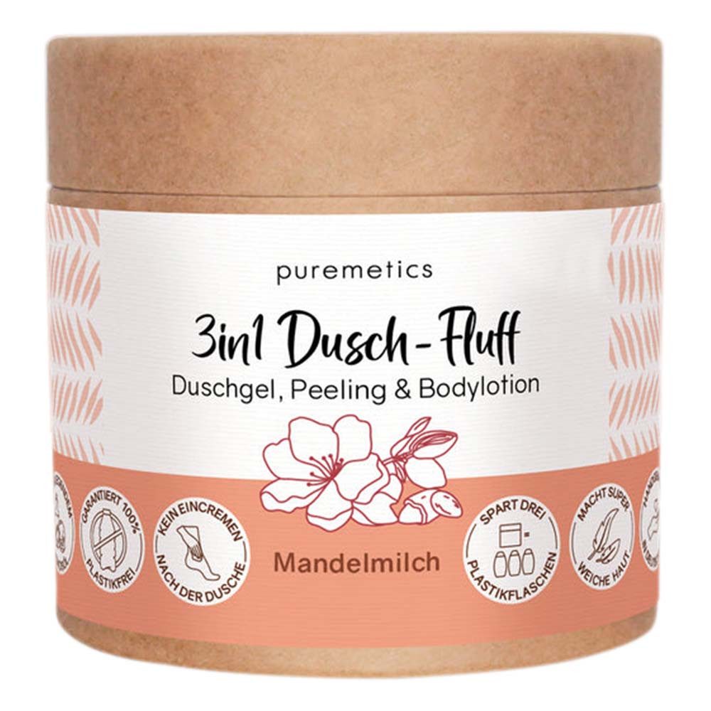 puremetics Körperpeeling 3in1 Dusch-Fluff - Mandelmilch 250g