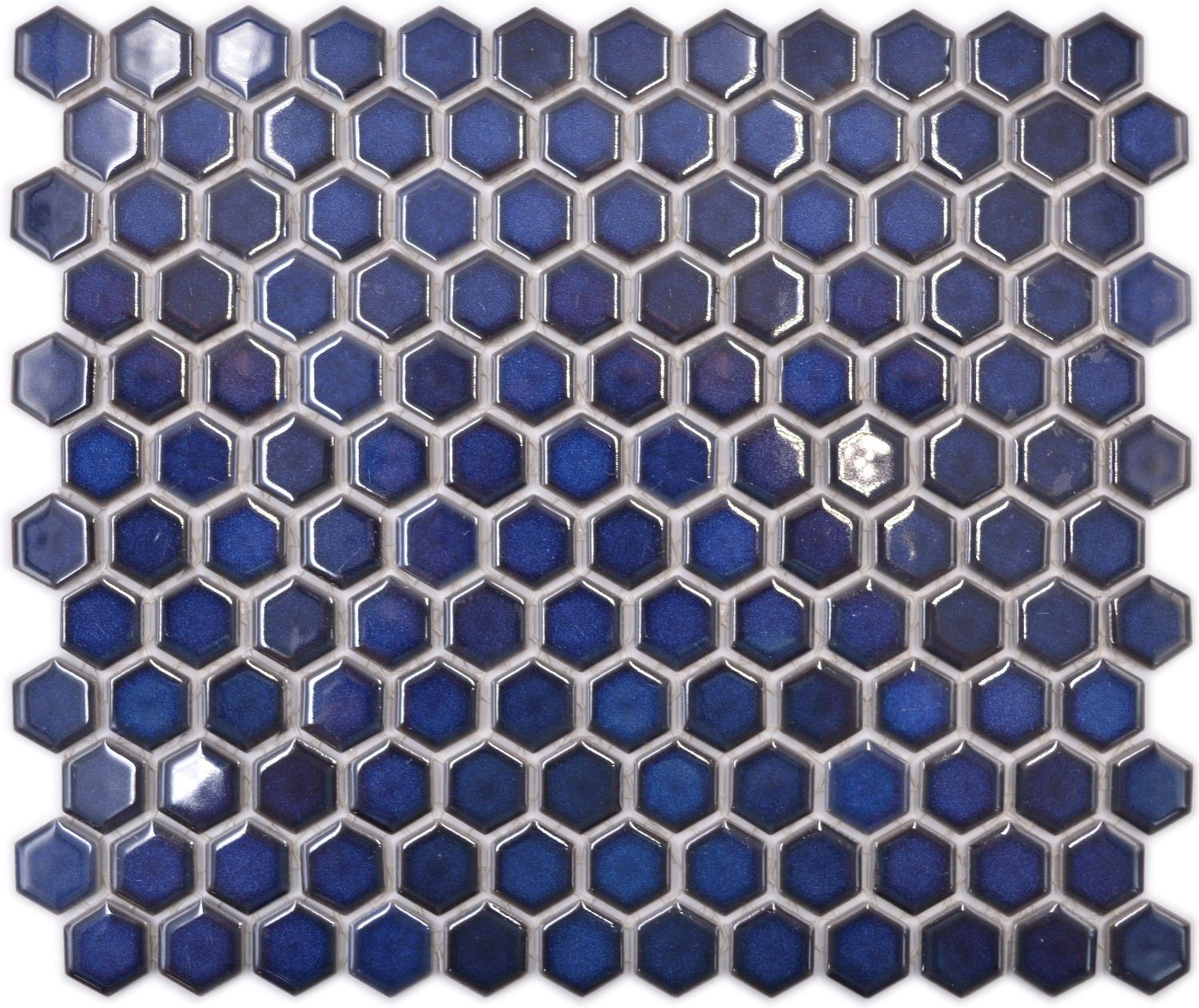Mosani Mosaikfliesen Hexagonale Sechseck Mosaik Fliese Keramik mini kobaltblau