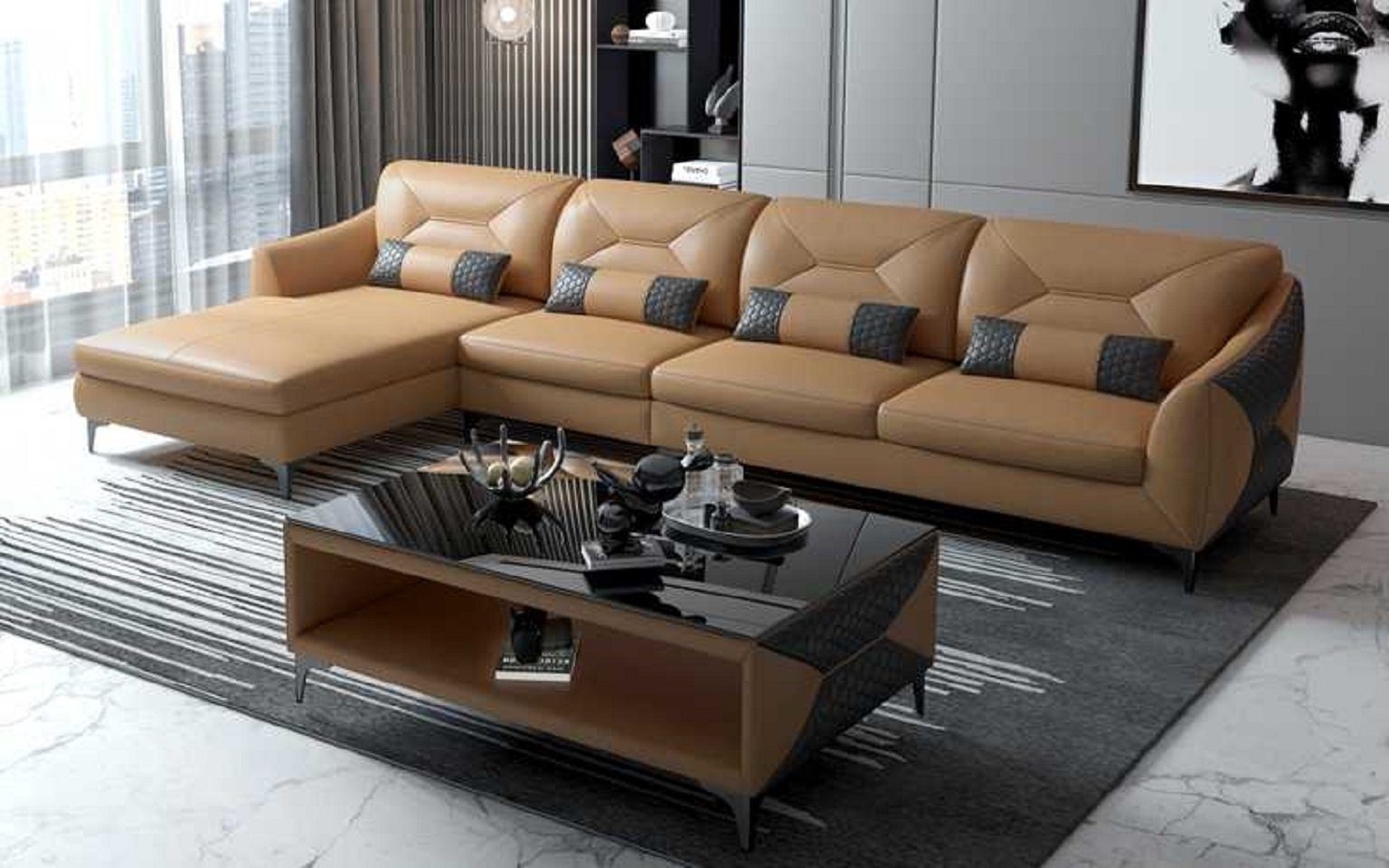 JVmoebel Ecksofa Modern Eckgarnitur Ecksofa L Form Liege Couch Sofa Luxus Neu, 3 Teile, Made in Europe Braun