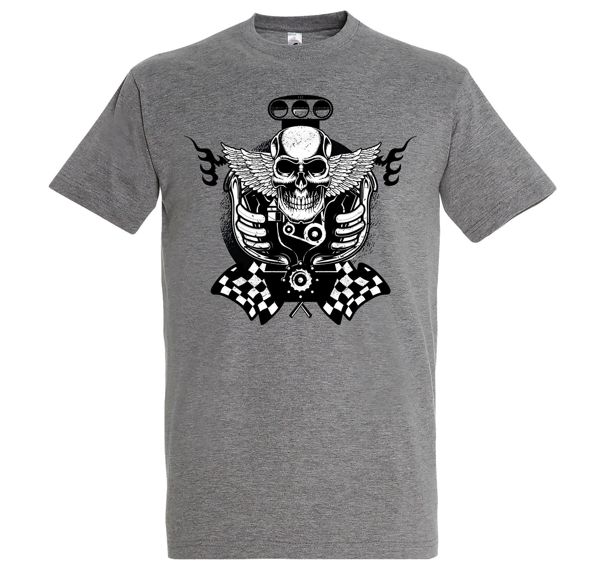 Youth Designz T-Shirt Motor Schädel Herren Shirt mit trendigem Frontprint Grau
