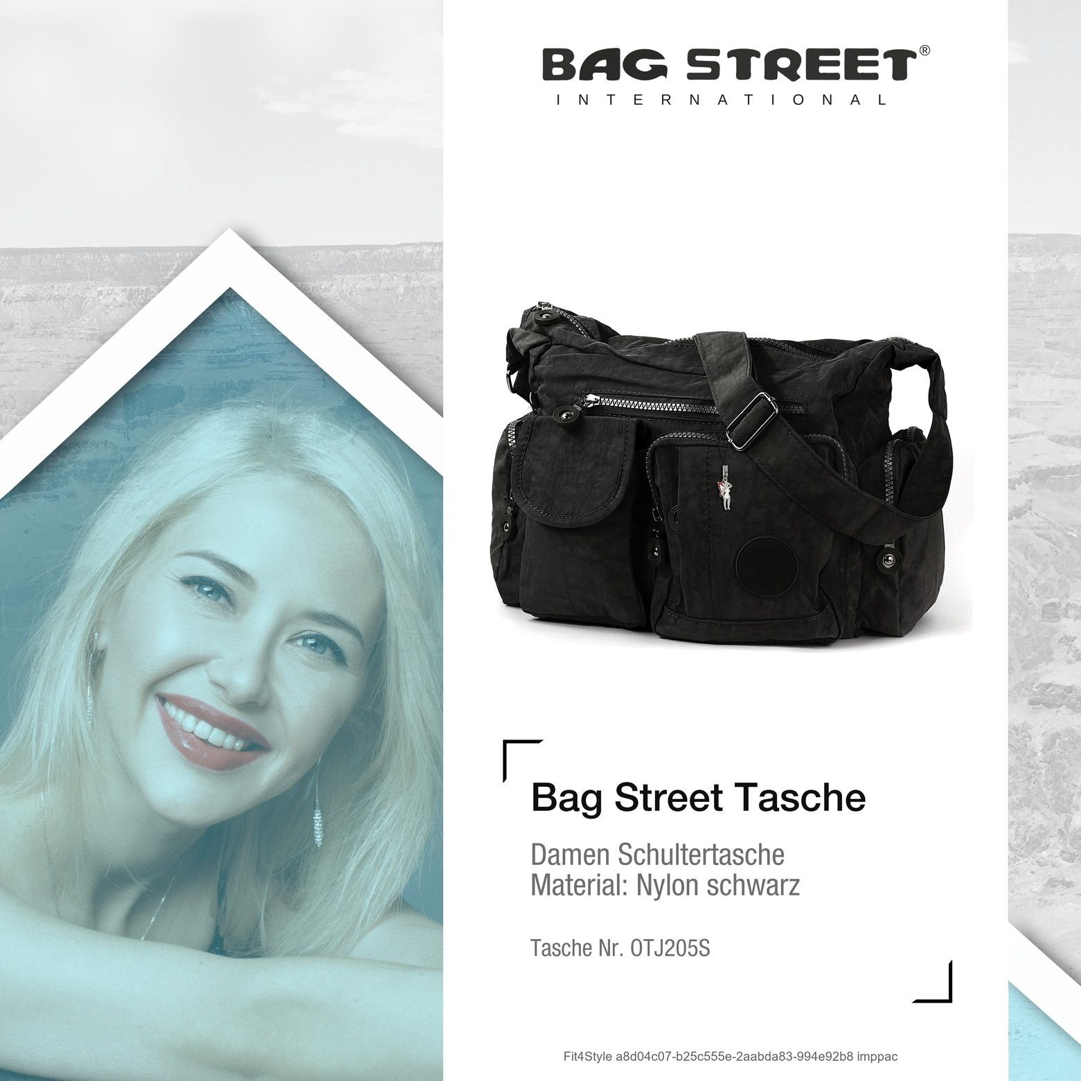 BAG STREET Schultertasche Bag Street Damenhandtasche Schultertasche (Schultertasche), Damen, Jugend Schultertasche Nylon, schwarz ca. 32cm x ca. 20cm