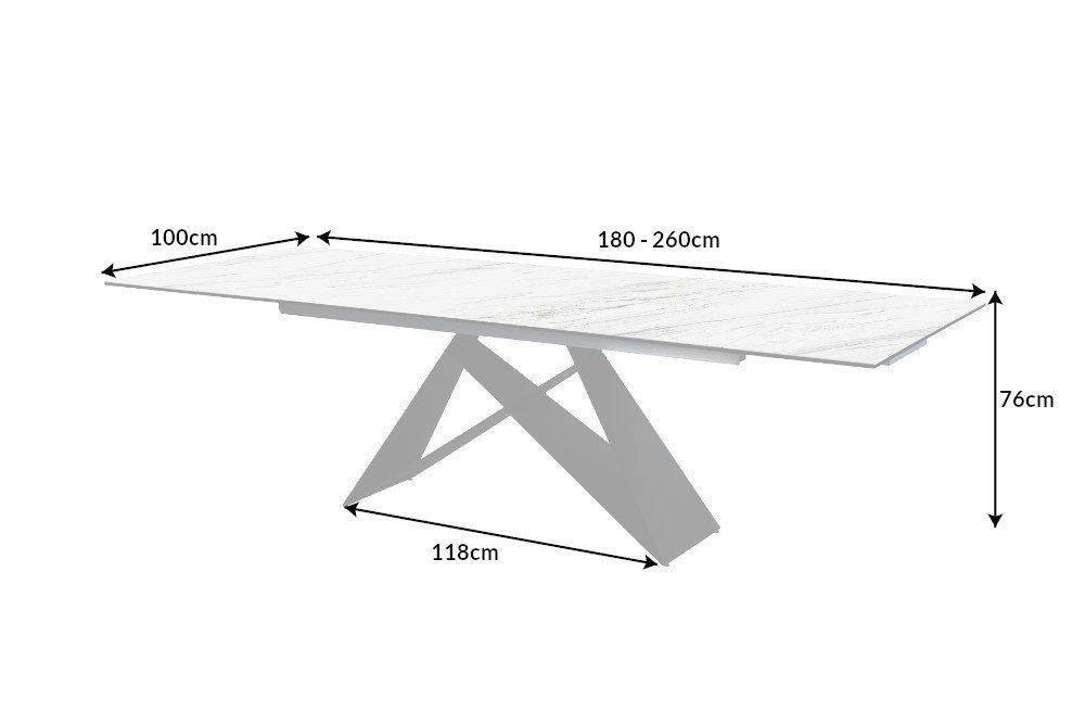 riess-ambiente Esstisch PROMETHEUS 180-220-260cm weiß – Keramik made in Italy, Marmor-Design (Einzelartikel, 1-St), 3-stufig ausziehbar & Metall-Gestell – ideal – Bild 3 von 5