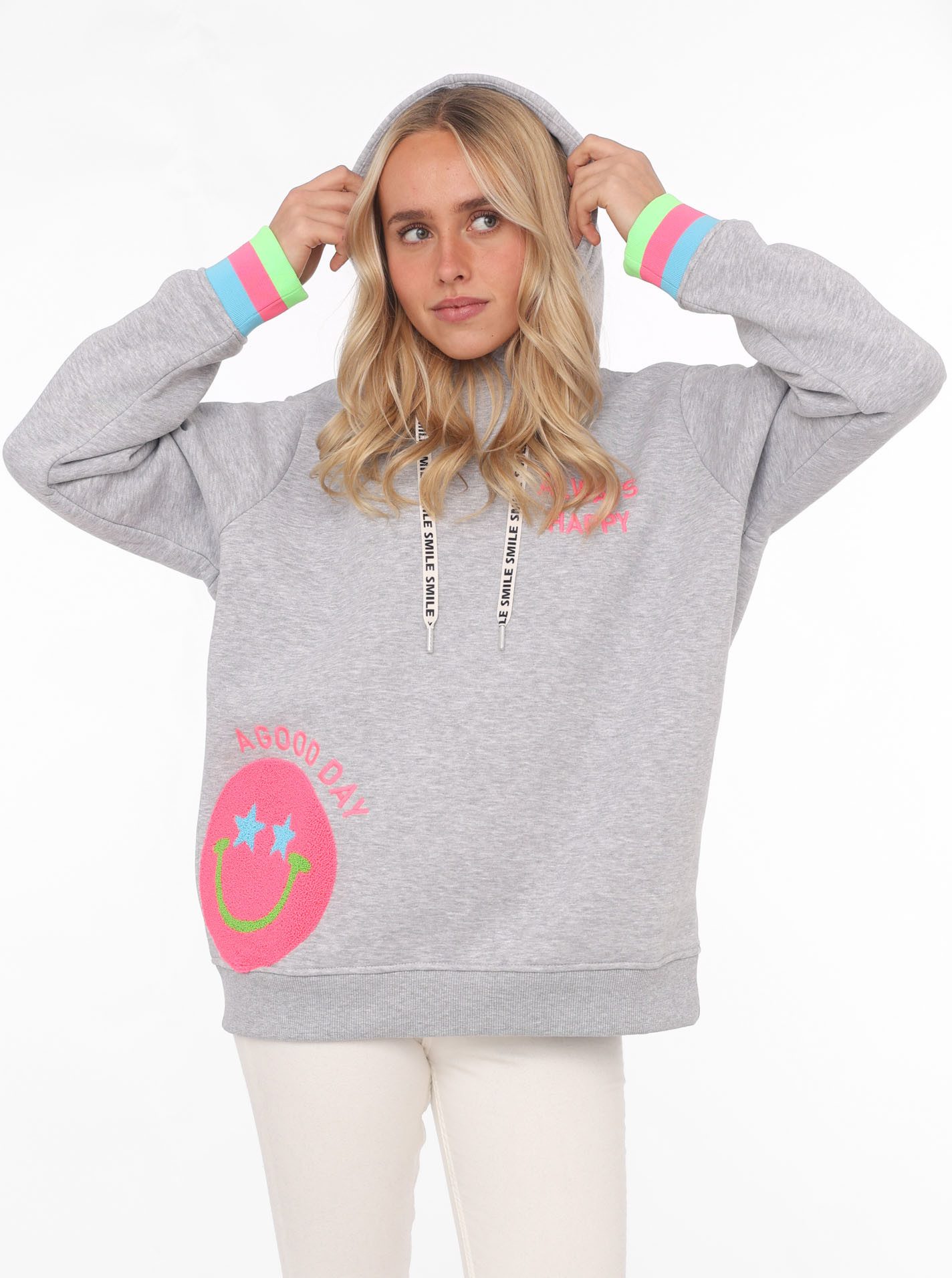 Zwillingsherz Hoodie Always Happy mit Smiley günstig online kaufen