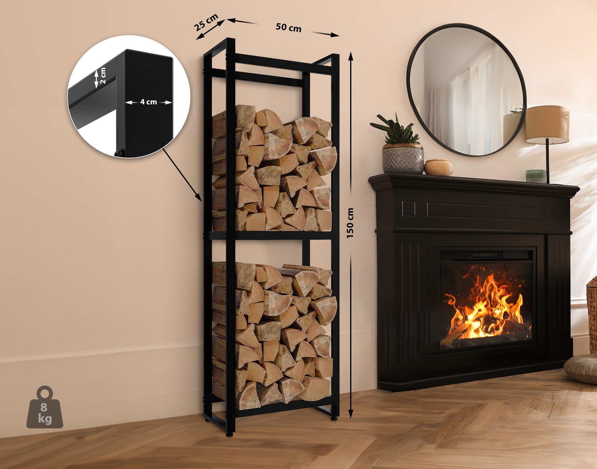 CLP Kaminholzregal Morson, BxTxH:50x25x150 cm, Holzständer aus pulverbeschi günstig online kaufen