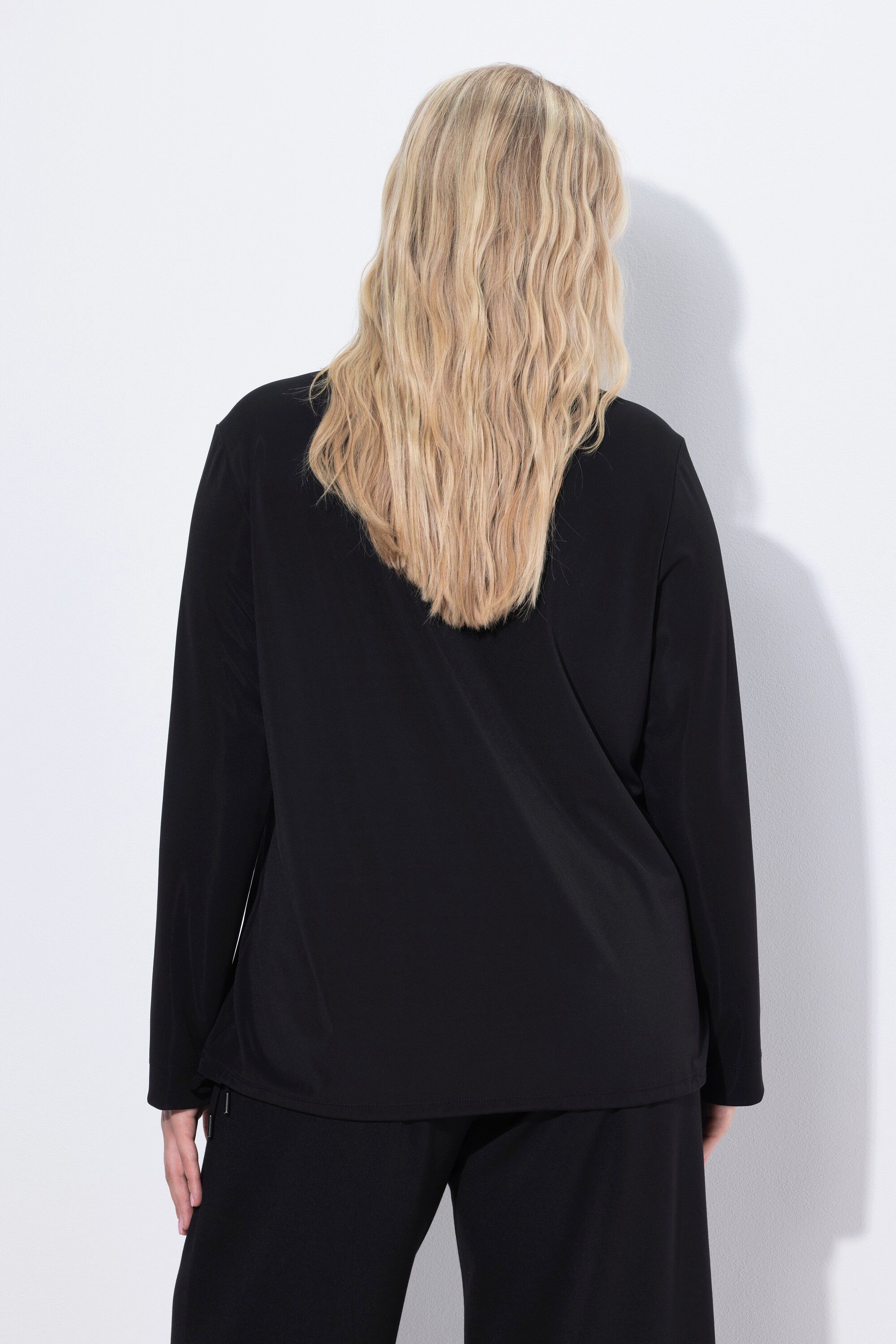 Ulla Popken Hemdbluse Jerseybluse Hemdkragen Langarm Gummisaum