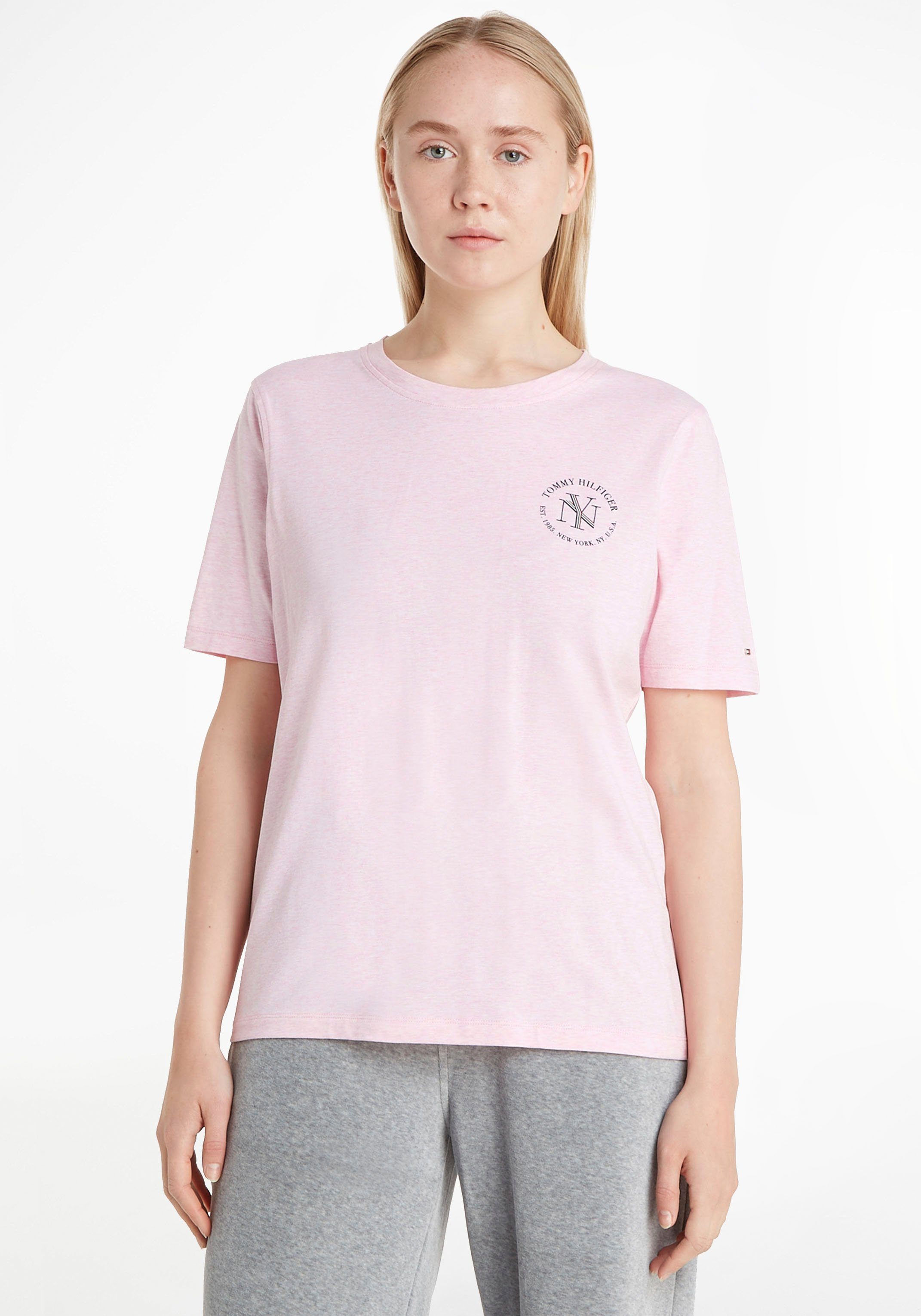 Tommy Hilfiger T-Shirt REG NYC ROUNDALL C-NK SS mit Tommy Hilfiger Markenlabel Classic-Pink-Heather