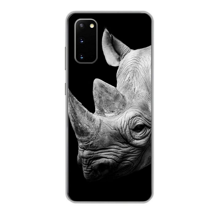 MuchoWow Handyhülle Tiere - Nashorn - Schwarz - Weiß - Porträt Phone Case Handyhülle Samsung Galaxy S20 Silikon Schutzhülle