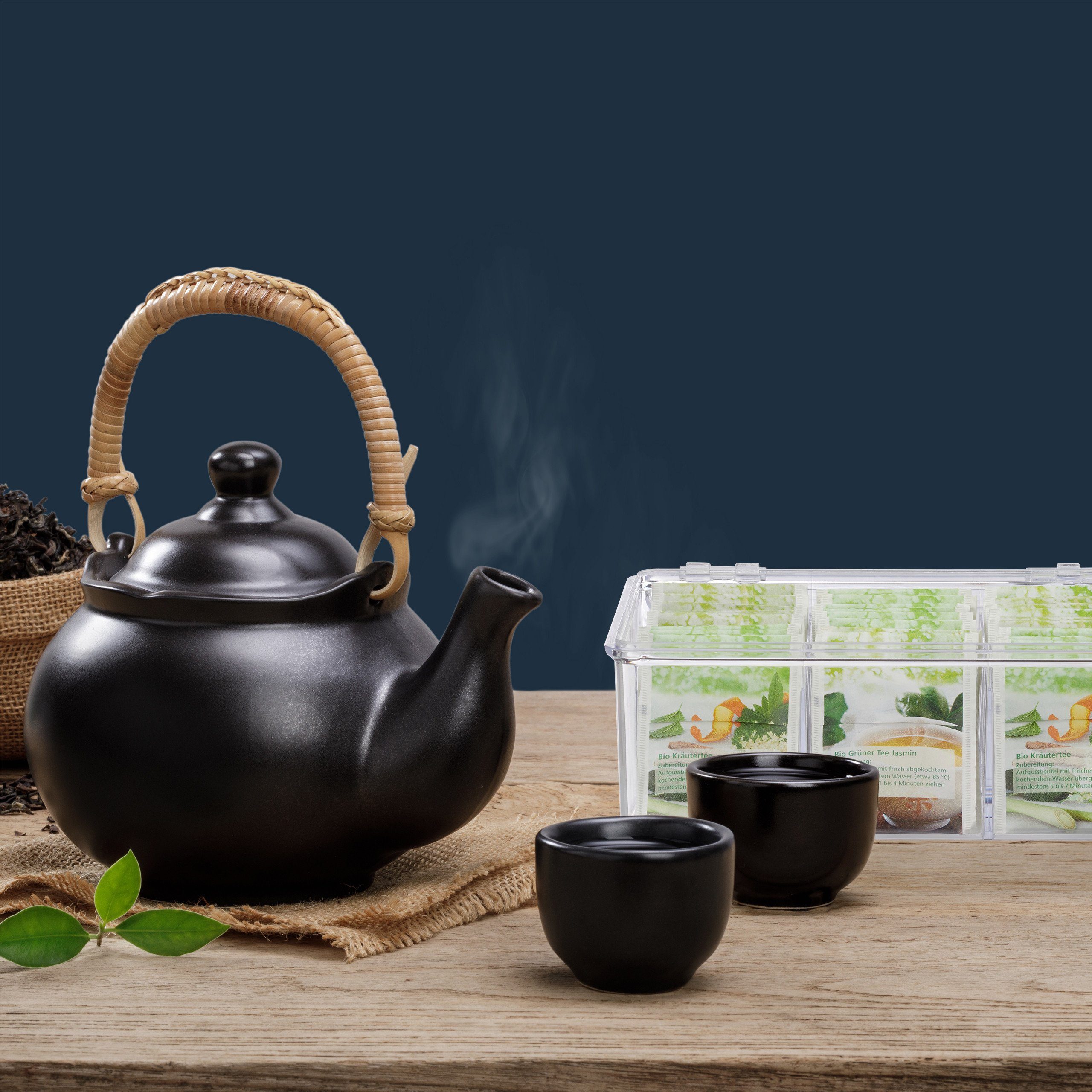 relaxdays Teebox 4 x Teebox transparent mit 6 Fächern, Kunststoff