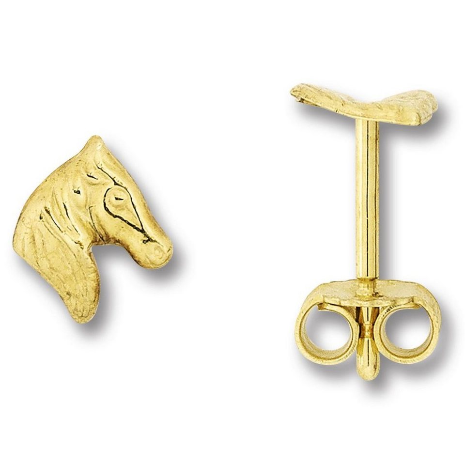 ONE ELEMENT Paar Ohrstecker Pferd Ohrringe Ohrstecker aus 333 Gelbgold, Damen  Gold Schmuck Pferd, Abmessung / Motiv : 7 mm x 6 mm x 1 mm