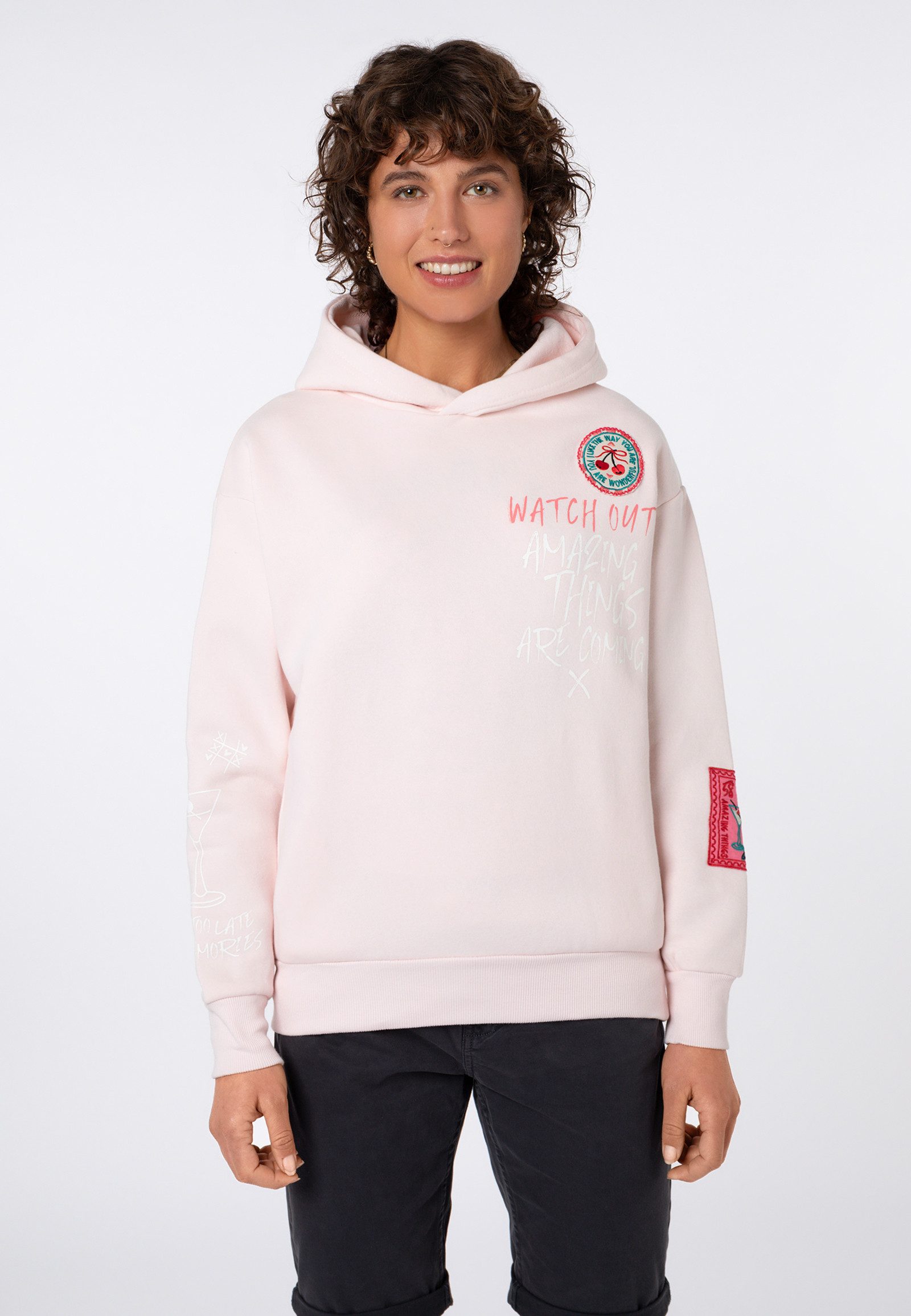 Eight2Nine Kapuzenpullover Damen Hoodie mit auffälligem Pigmentprint Sweater, Kapuzensweatshirt mit seitl. Eingrifftaschen