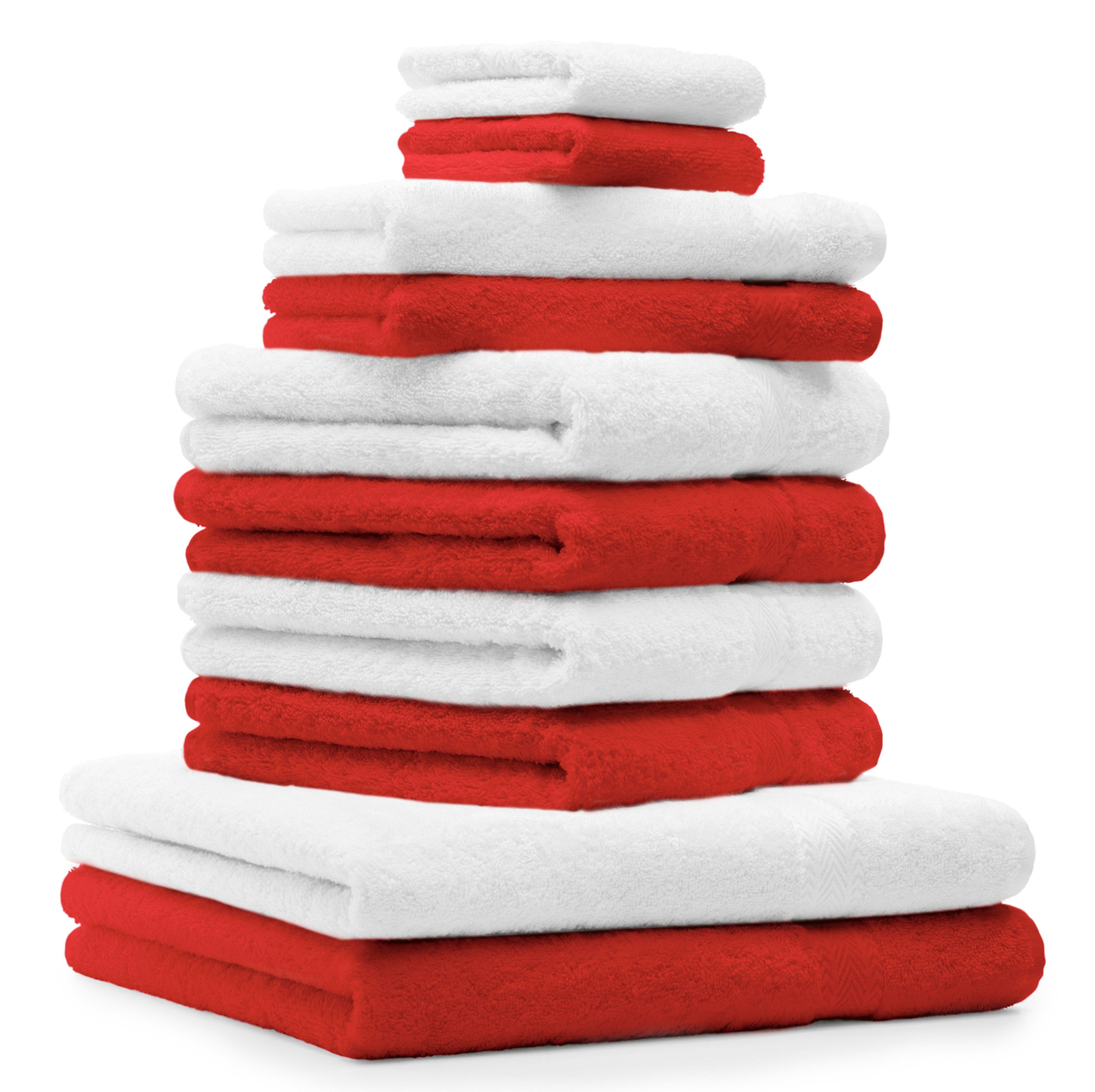 Betz Handtuch Set 10 TLG. Handtuch Set Classic Farbe rot und weiß, 100% Baumwolle