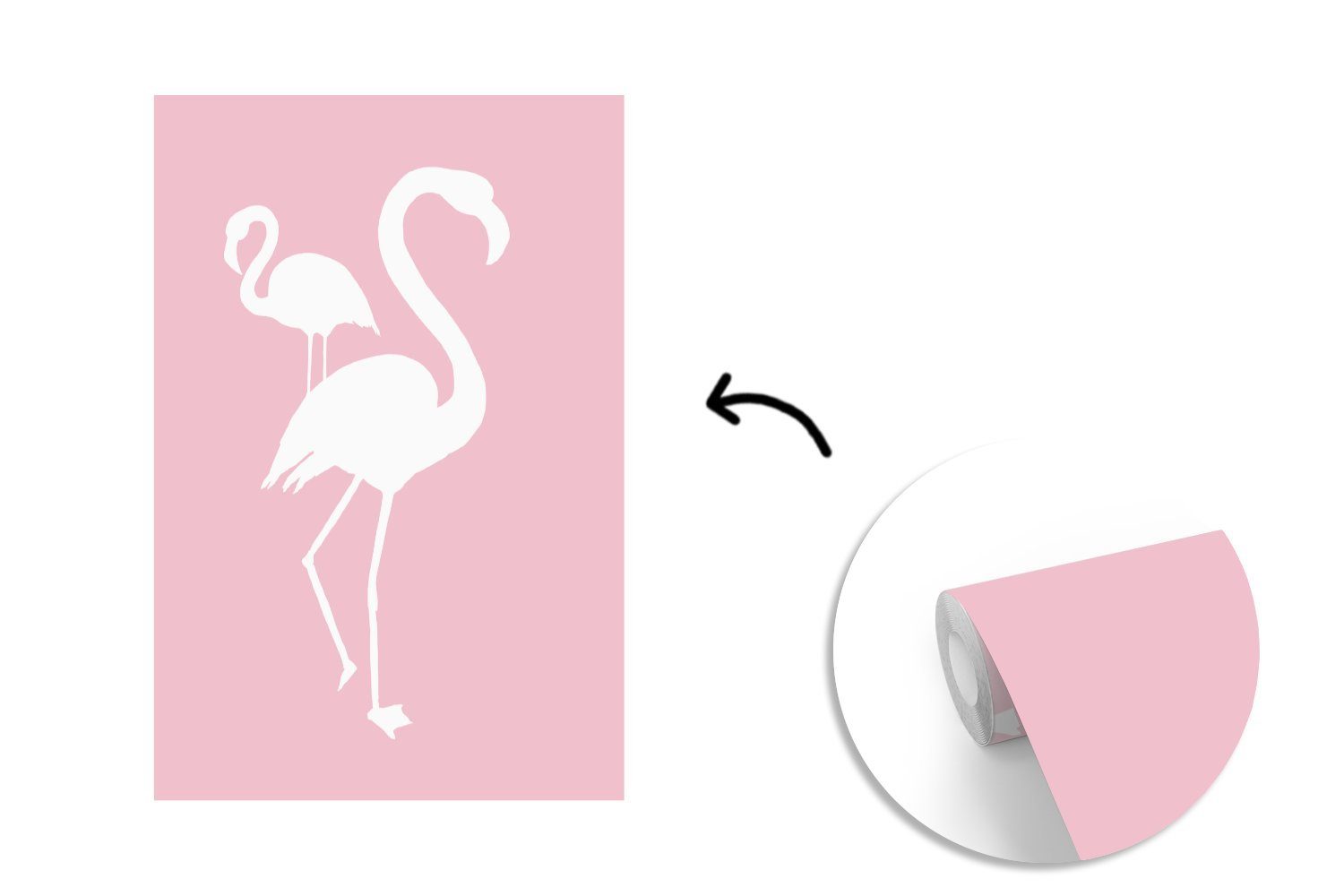 Montagefertig Tapete MuchoWow St), Fototapete Flamingo, Weiß Wohnzimmer, Matt, - Wandtapete (3 für Rosa Vinyl - bedruckt,