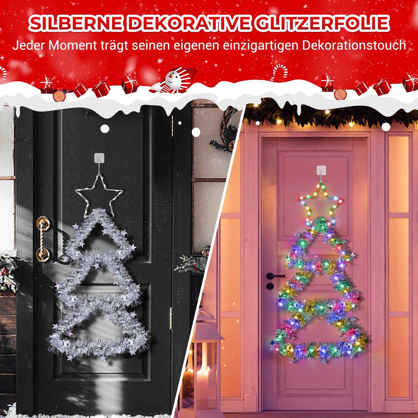 Quntis LED-Lichterkette LED Dekolicht Weihnachtsbaum Weihnachtsdeko 75 x 43CM mit 143/110 LEDs, Weihnachtsbeleuchtung Fenster für Innen/Außen, Timer Speicherfun – Bild 5 von 5