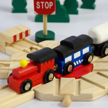eyepower Spielzeug-Eisenbahn 96 Teile XXL Holzeisenbahn Set 6m Schienen Holz, Holz Eisenbahn Kinder Spielzeug
