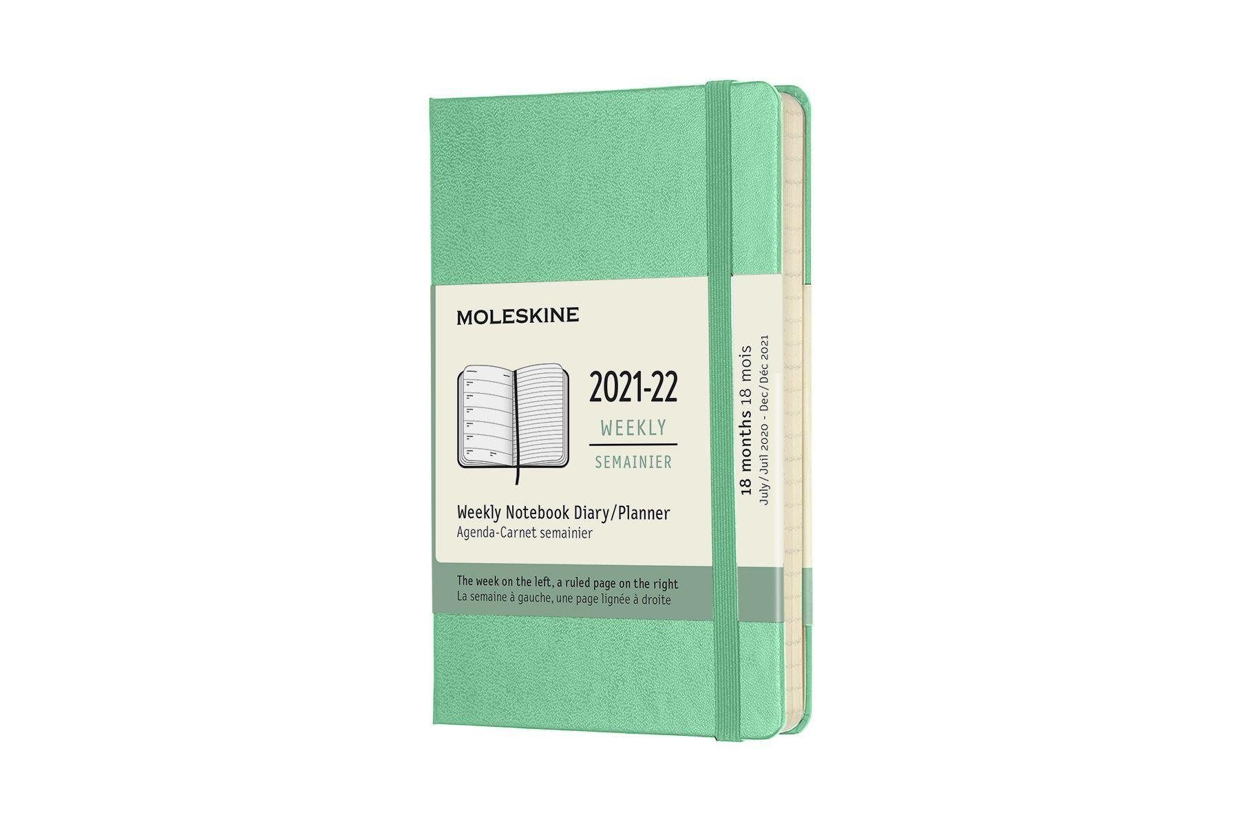 Notizbuch Moleskine 18 Monate Wochen Notizkalender 2021/2022 Pocket/A6, Eisgrün