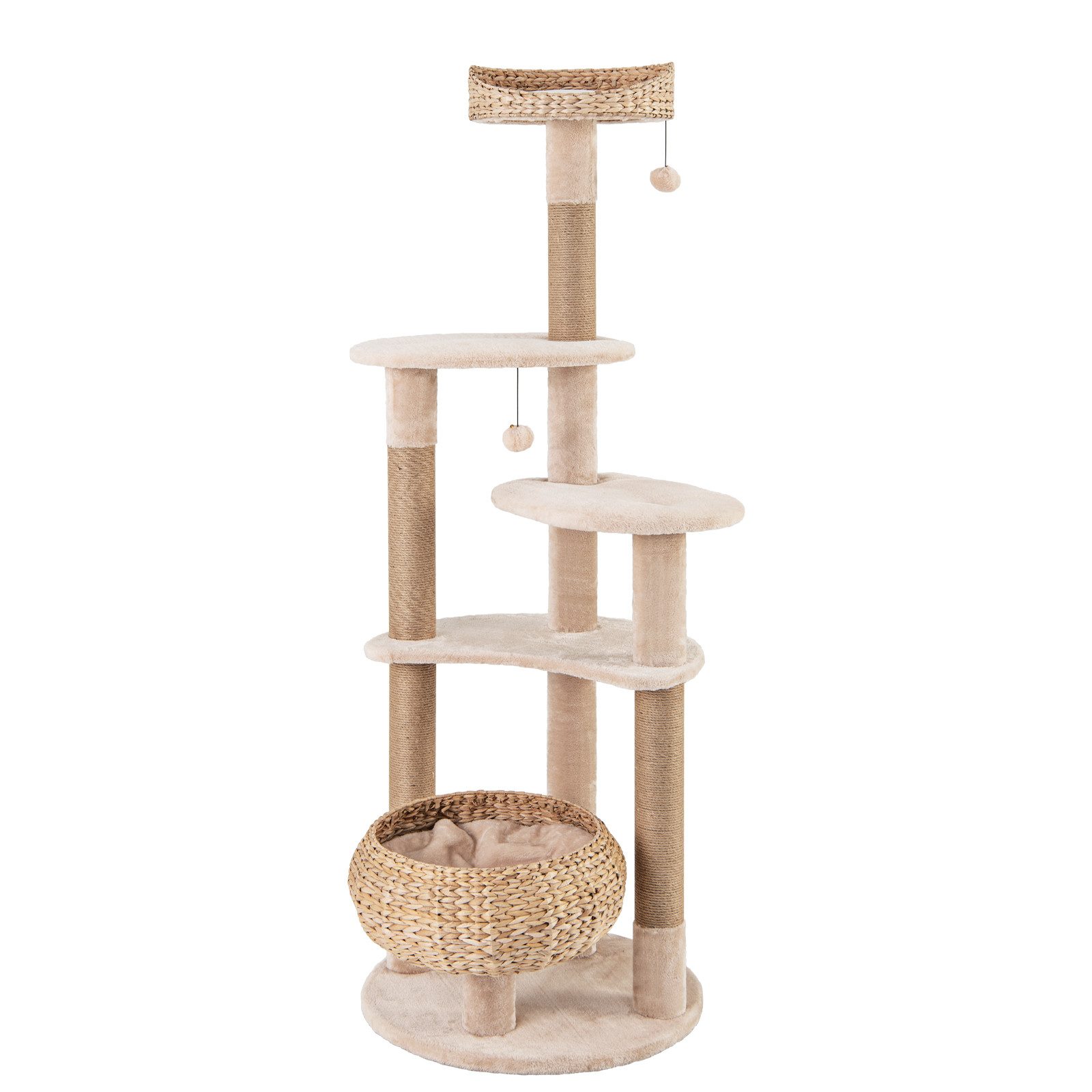 COSTWAY Kratzbaum, 6-stöckig, mit Sitzstange & Korbbett, 164cm hoch