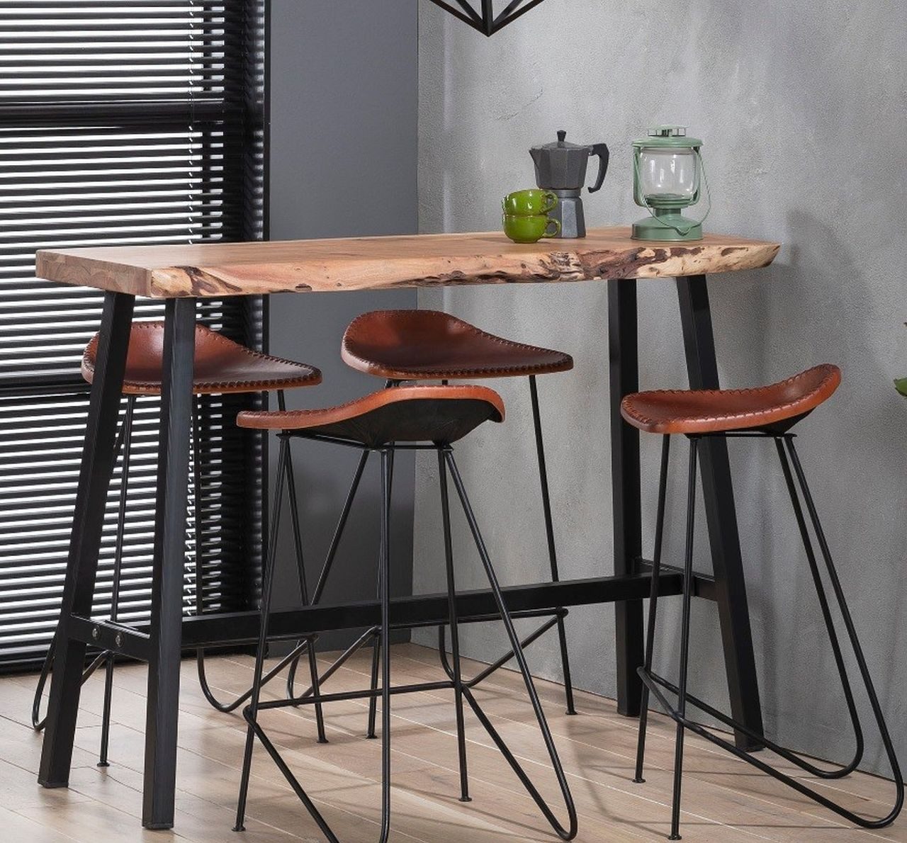 Vintagehaus Bartisch Bartisch Stehtisch Wood Akazie Baumkante Industrial 125 x 46