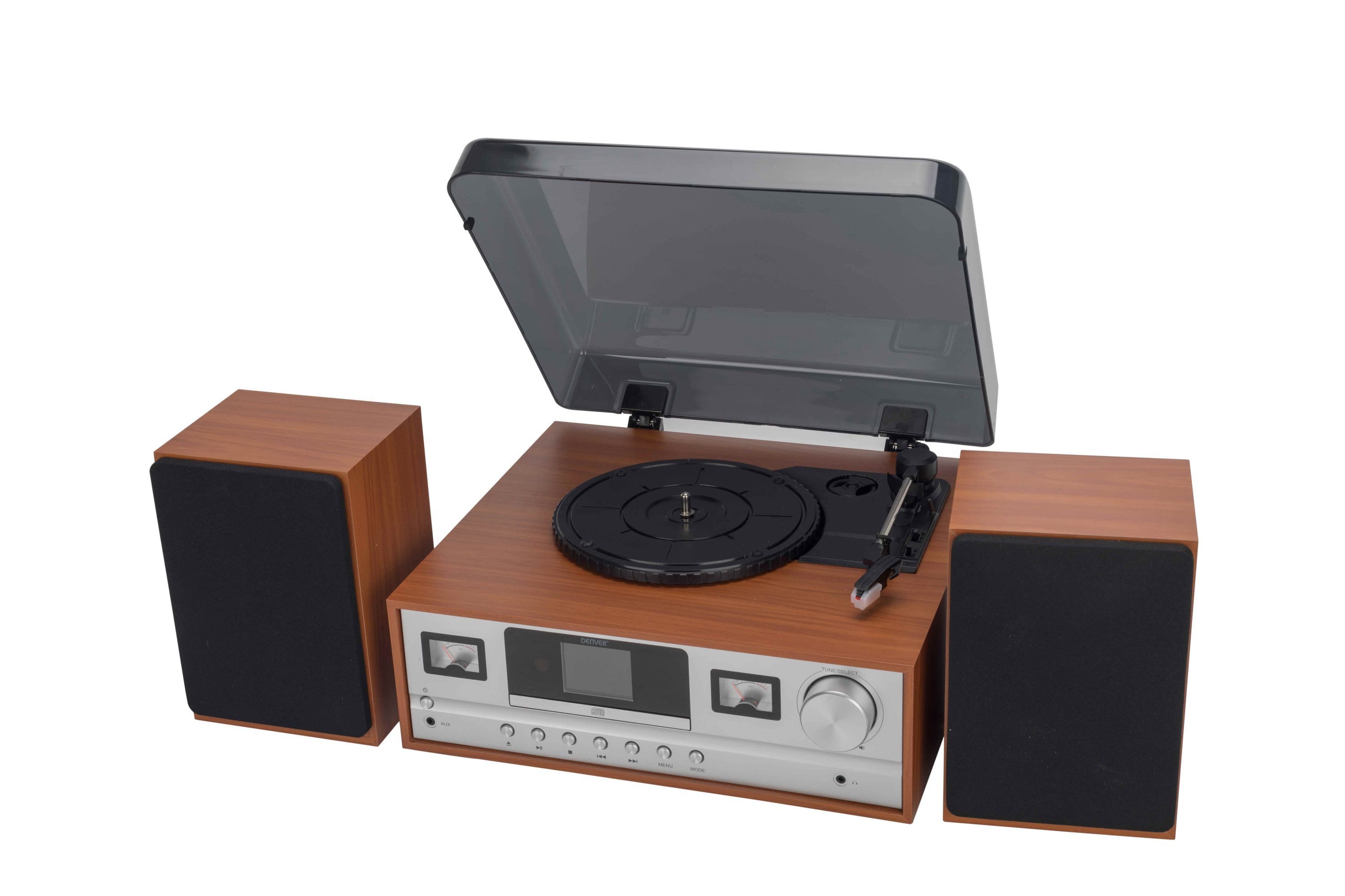 Denver MRD-52 Lightwood Kompaktanlage (Retro Stereoanlage mit Plattenspieler, DAB+, CD, AUX, Bluetooth)