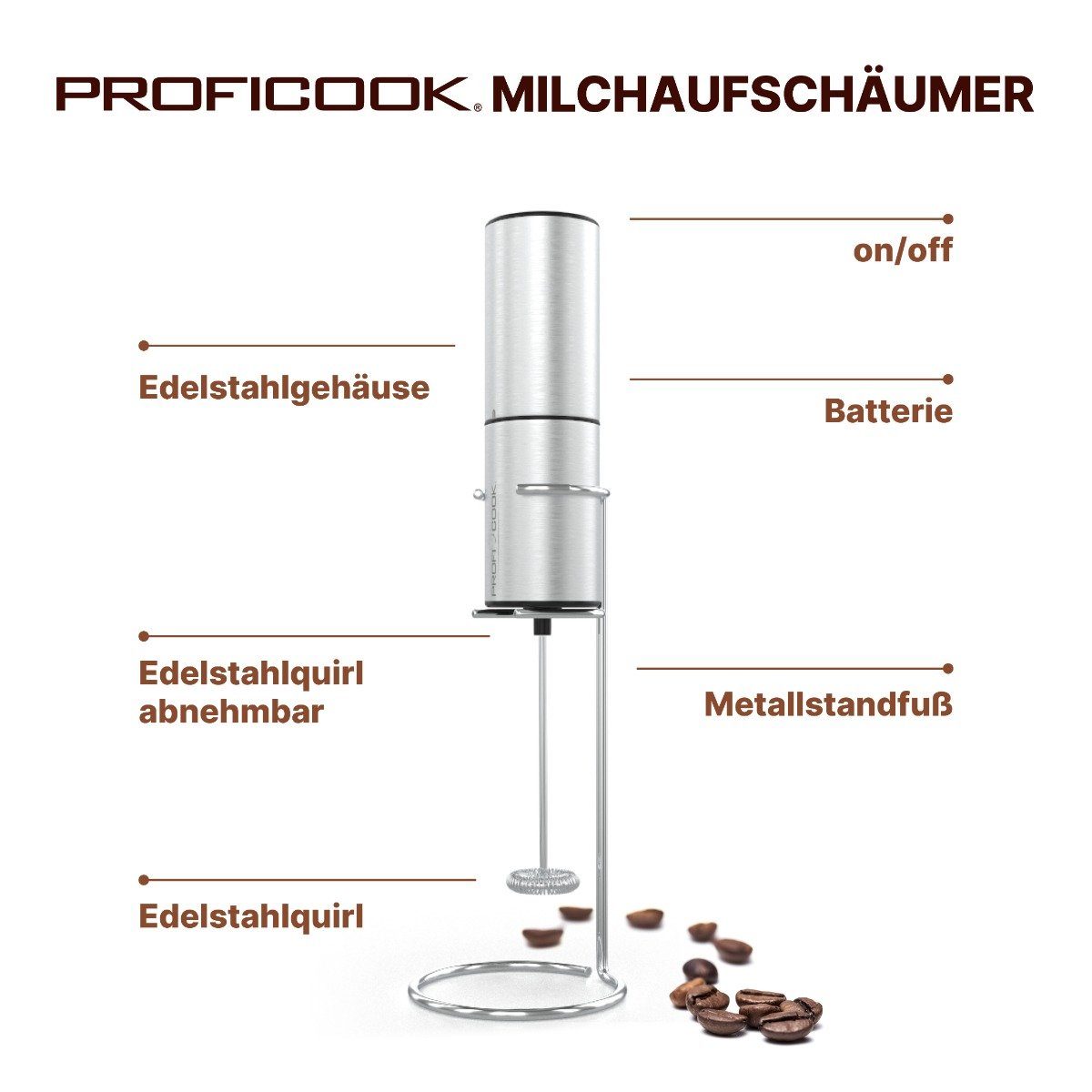 ProfiCook Milchaufschäumer PC-MS 1273, Milchaufschäumer mit Edelstahlständer