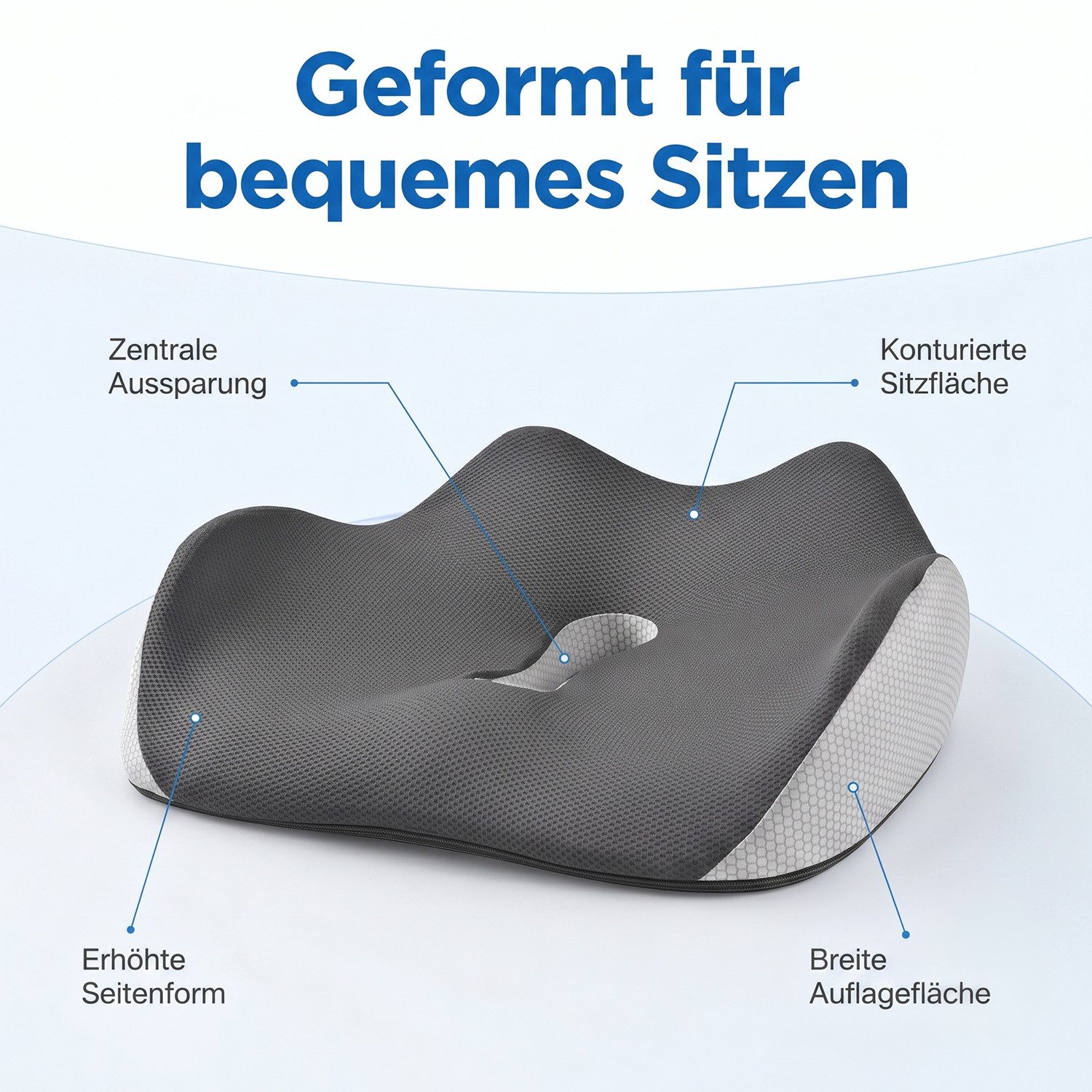 AIMAX Steißbeinkissen Hämorrhoiden Sitzkissen Orthopädisch Ergonomisch Multi-Stützkissen, Memory-Foam Sitzkissen für Bürostuhl, Auto & Zuhause, Rollstuhl, 1-tlg – Bild 5 von 5
