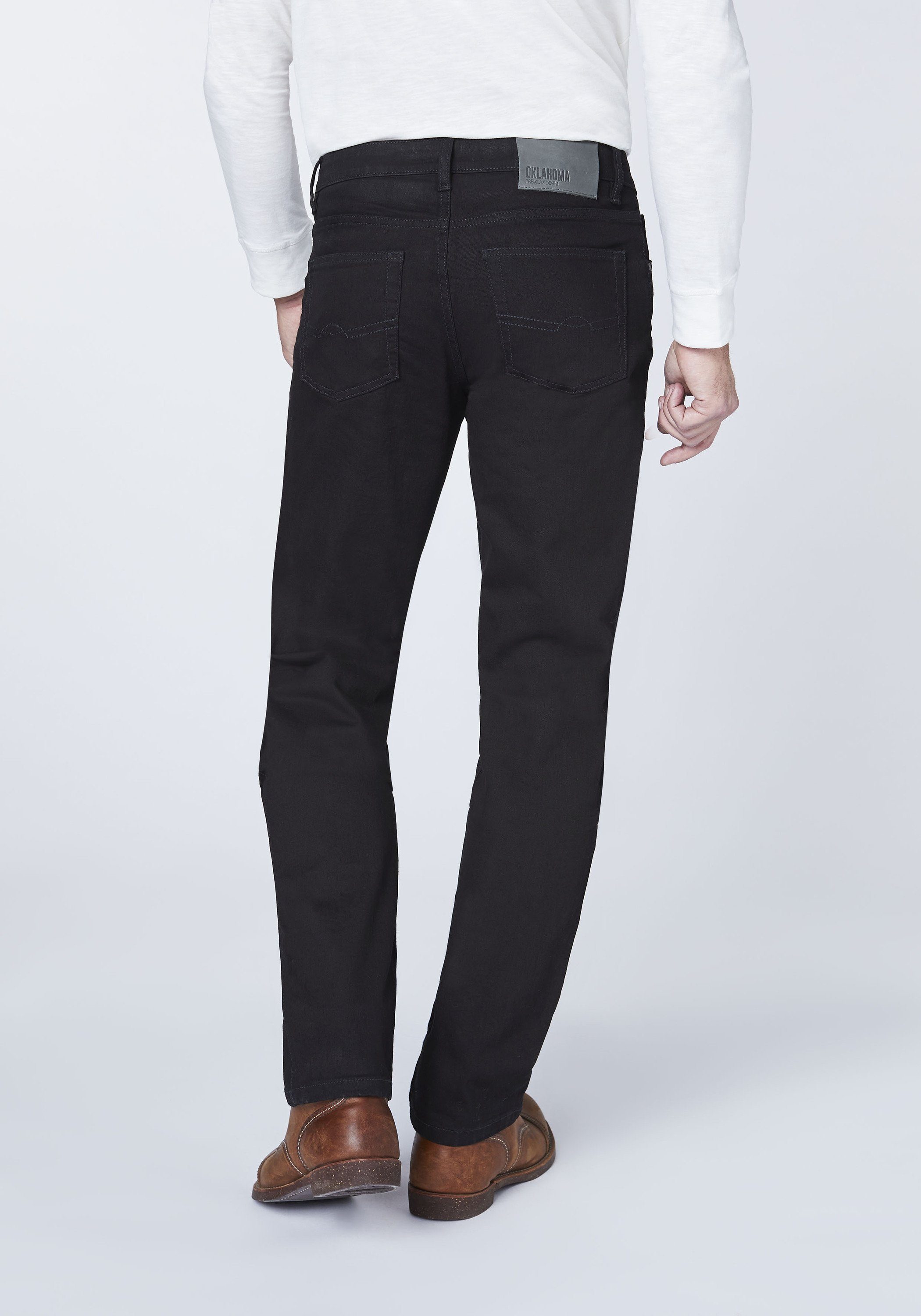 OKLAHOMA PREMIUM DENIM Straight-Jeans aus schwarzem 90 Denim (1-tlg) Black