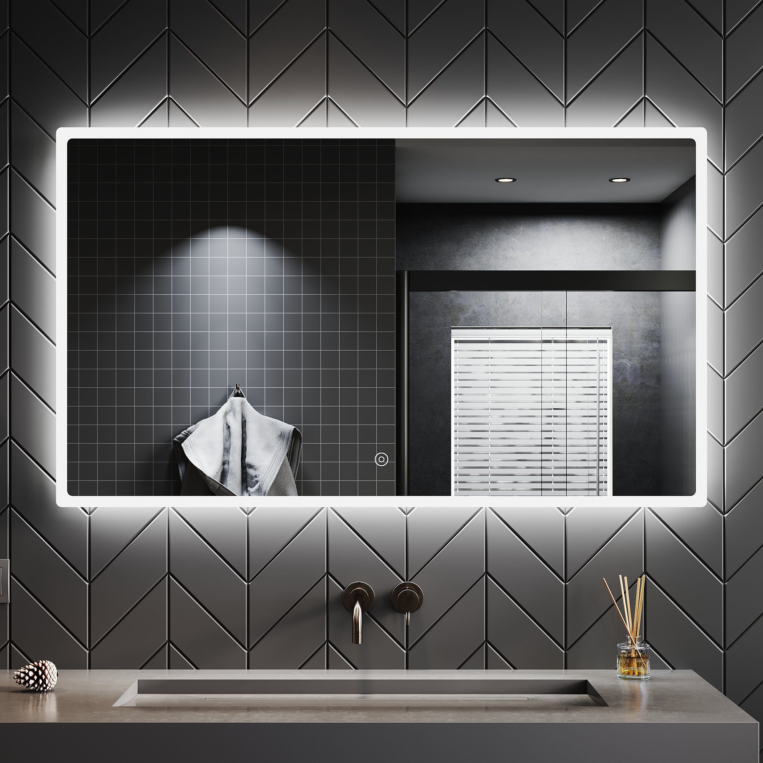SONNI Badspiegel Bad Spiegel LED, Beschlagfrei, 120 x 60,  Badezimmerspiegel, Anti-Beschlag-Funktion, mit Beleuchtung, Touch Schalter,  Energiesparend