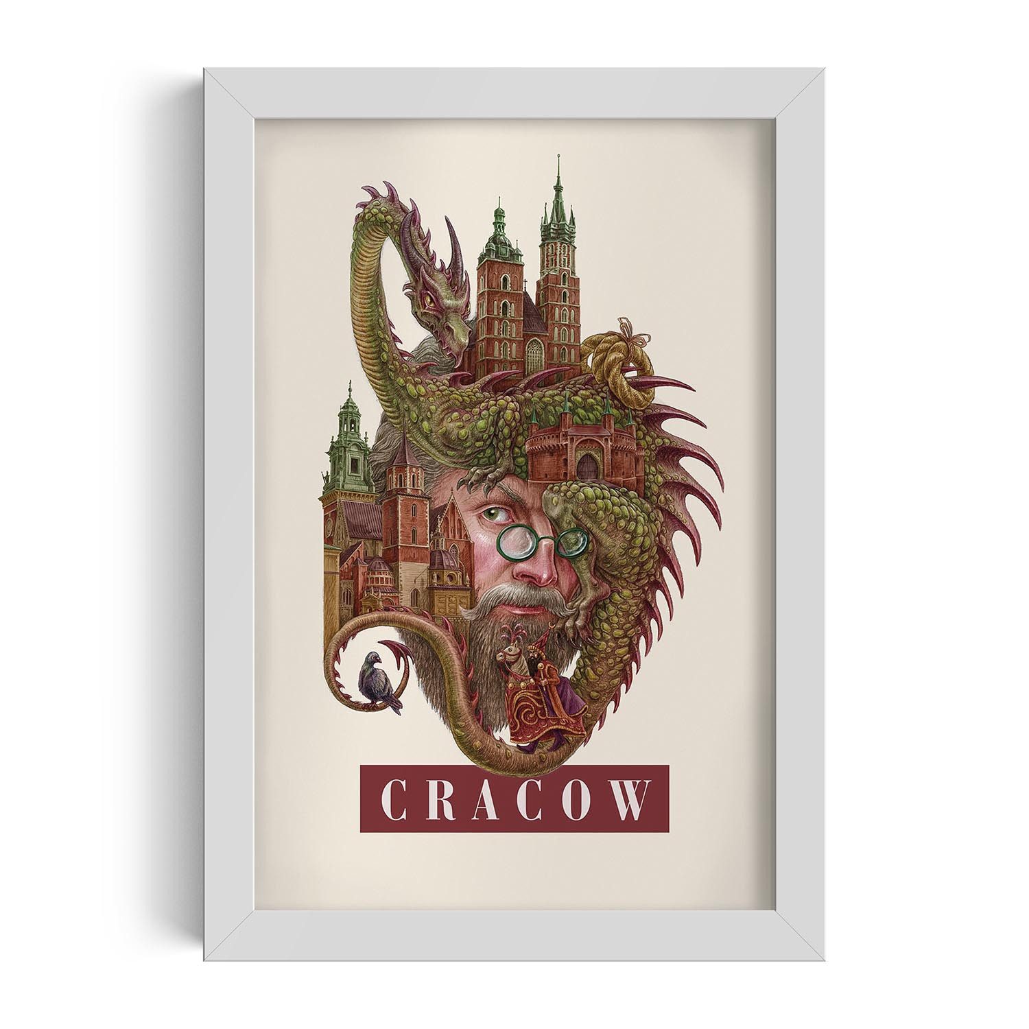 Tulup Bild mit Rahmen Krakau Illustration im Rahmen, Wandbild mit Rahmen