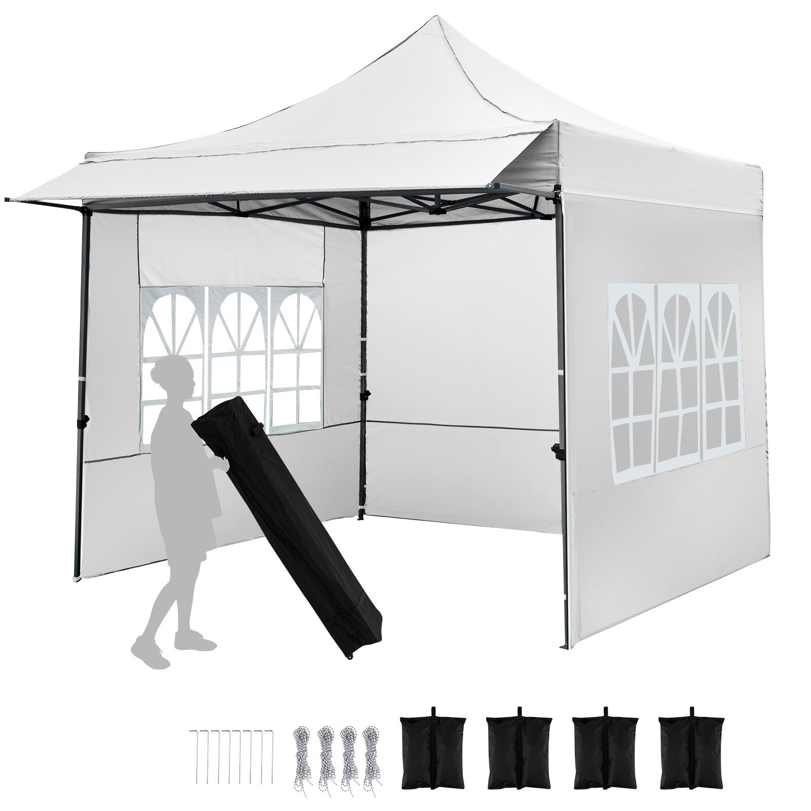 COSTWAY Faltpavillon, Pop Up Gartenpavillon mit 3 Seitenwänden für Garten